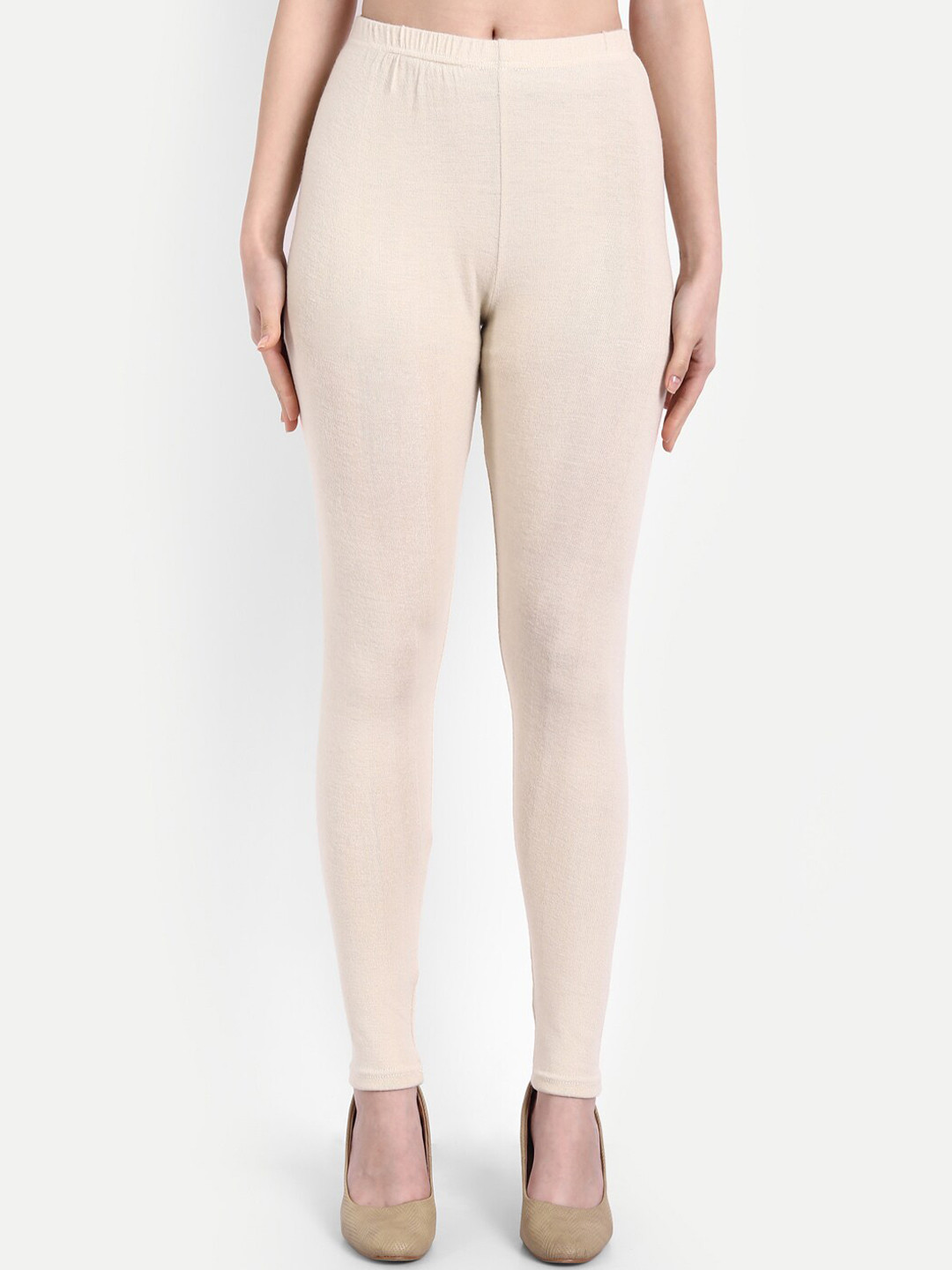 SUTI Beige Solid Woollen Ankle Length Leggings