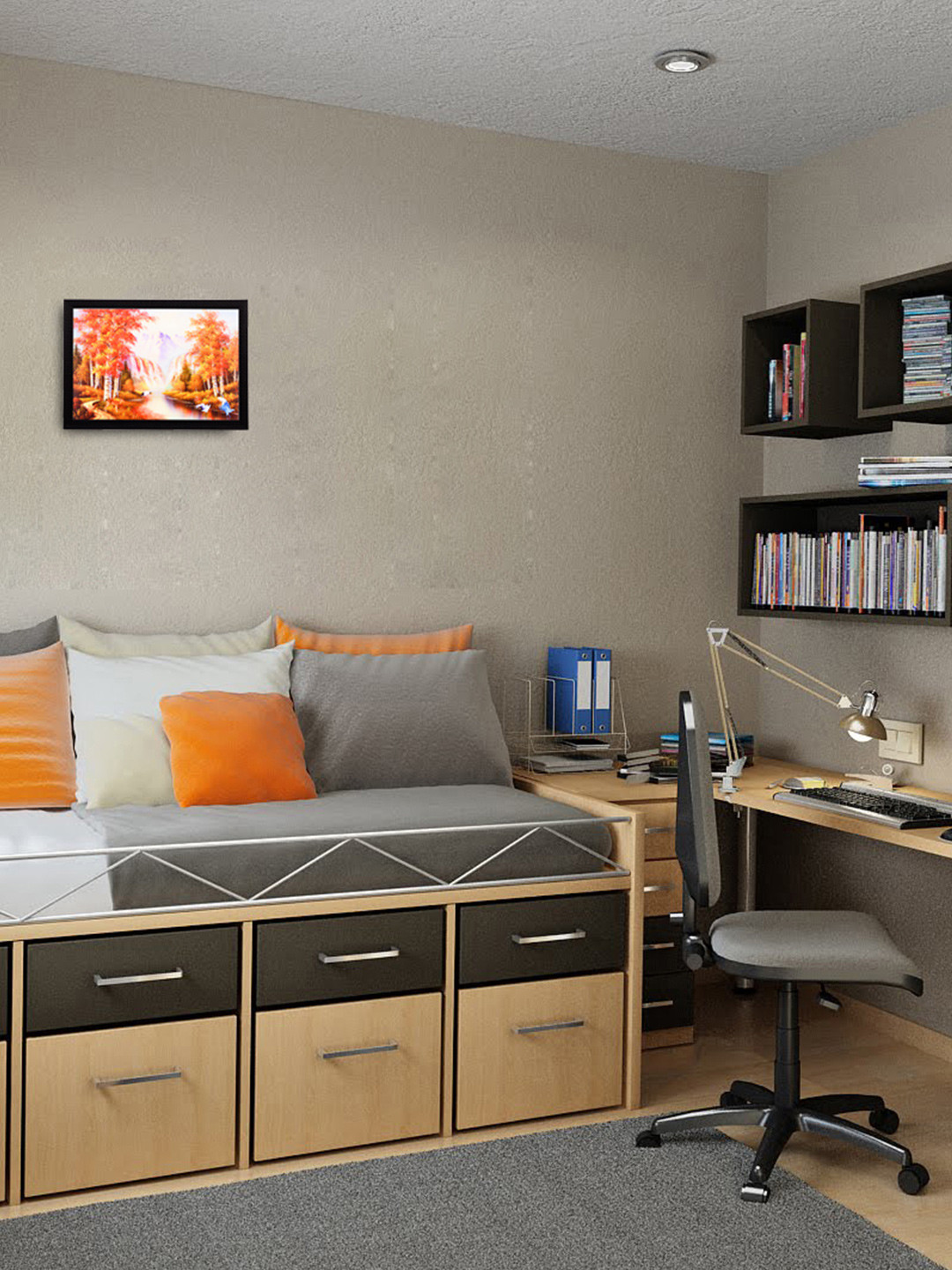 eCraftIndia Multicoloured Spring View Satin Matt Textured Framed Wall Art