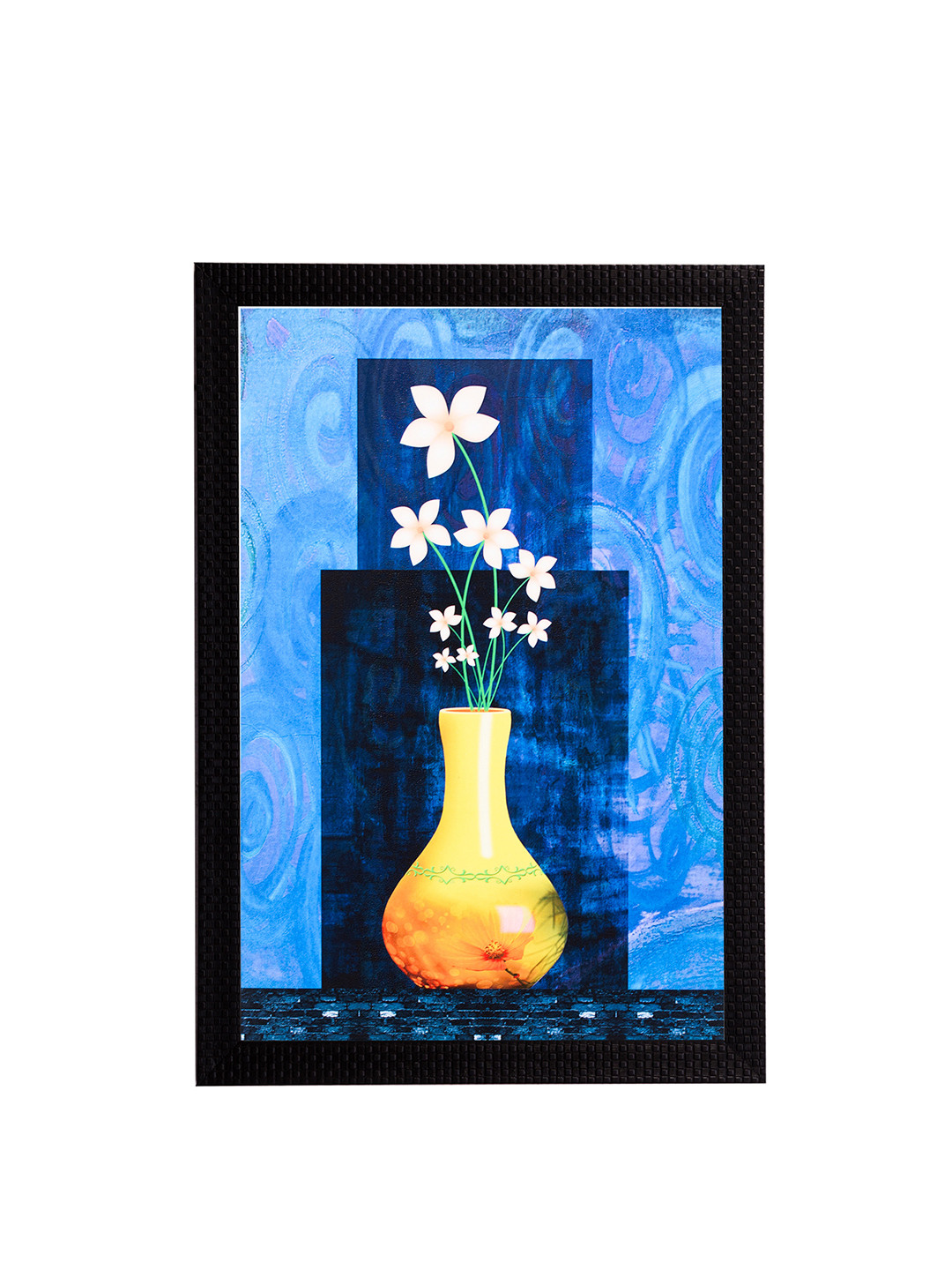 eCraftIndia Blue & Yellow Vase & Flower UV Wall Art