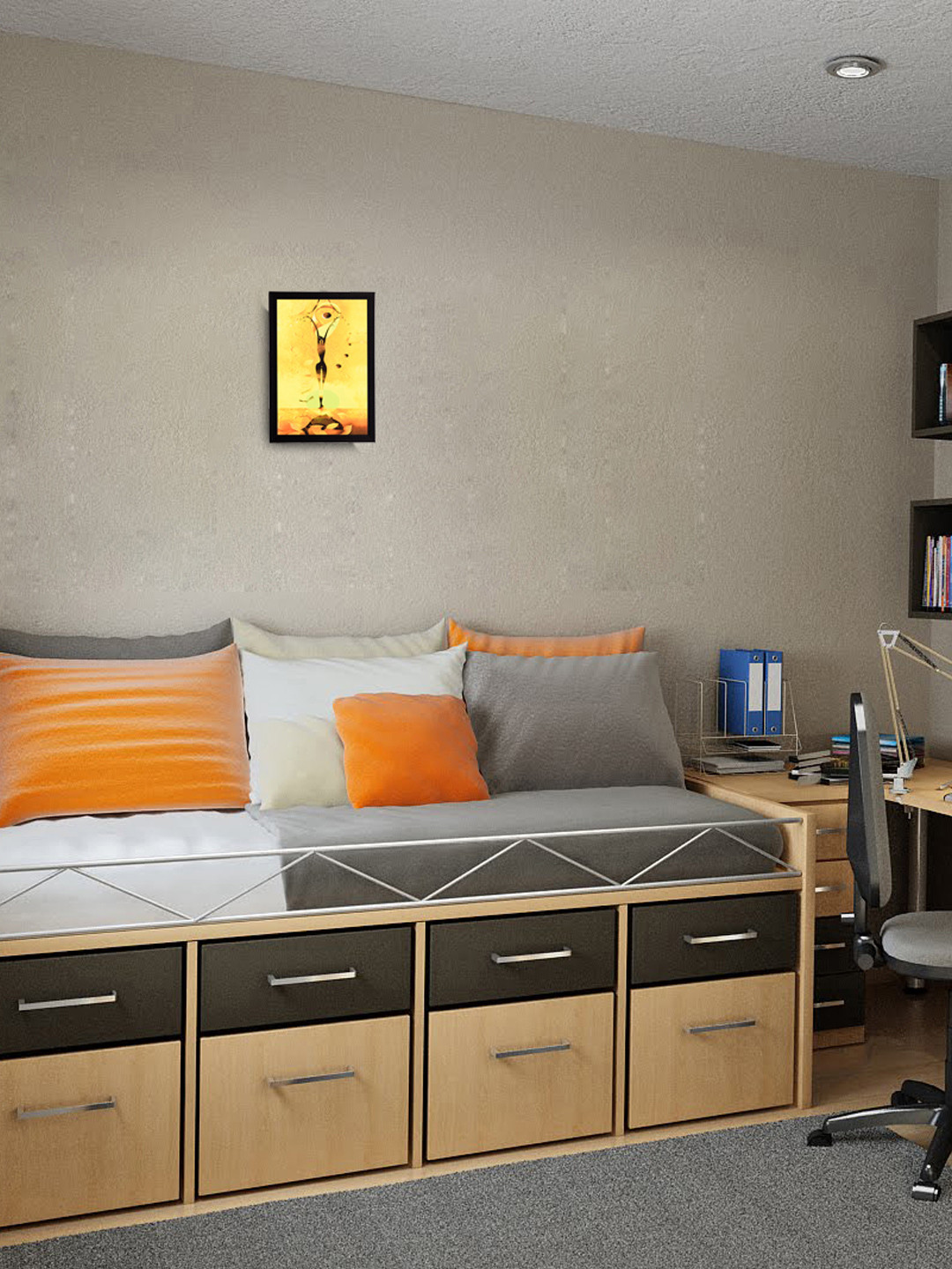 eCraftIndia Multicoloured Woman Abstract Satin Matt Texture Framed Wall Art