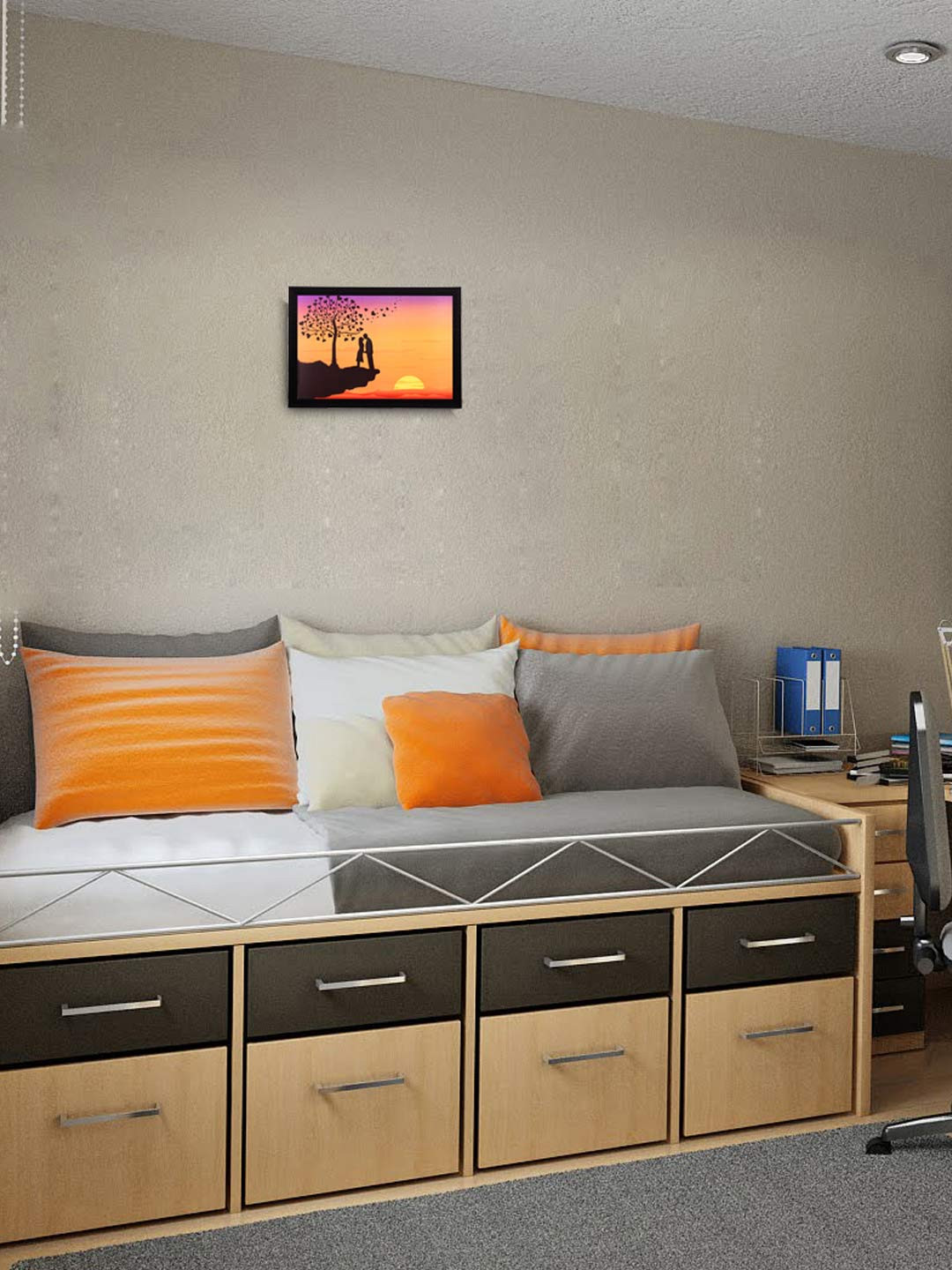 eCraftIndia Multicoloured Love On Cliff Satin Matt Textured Framed Artwork