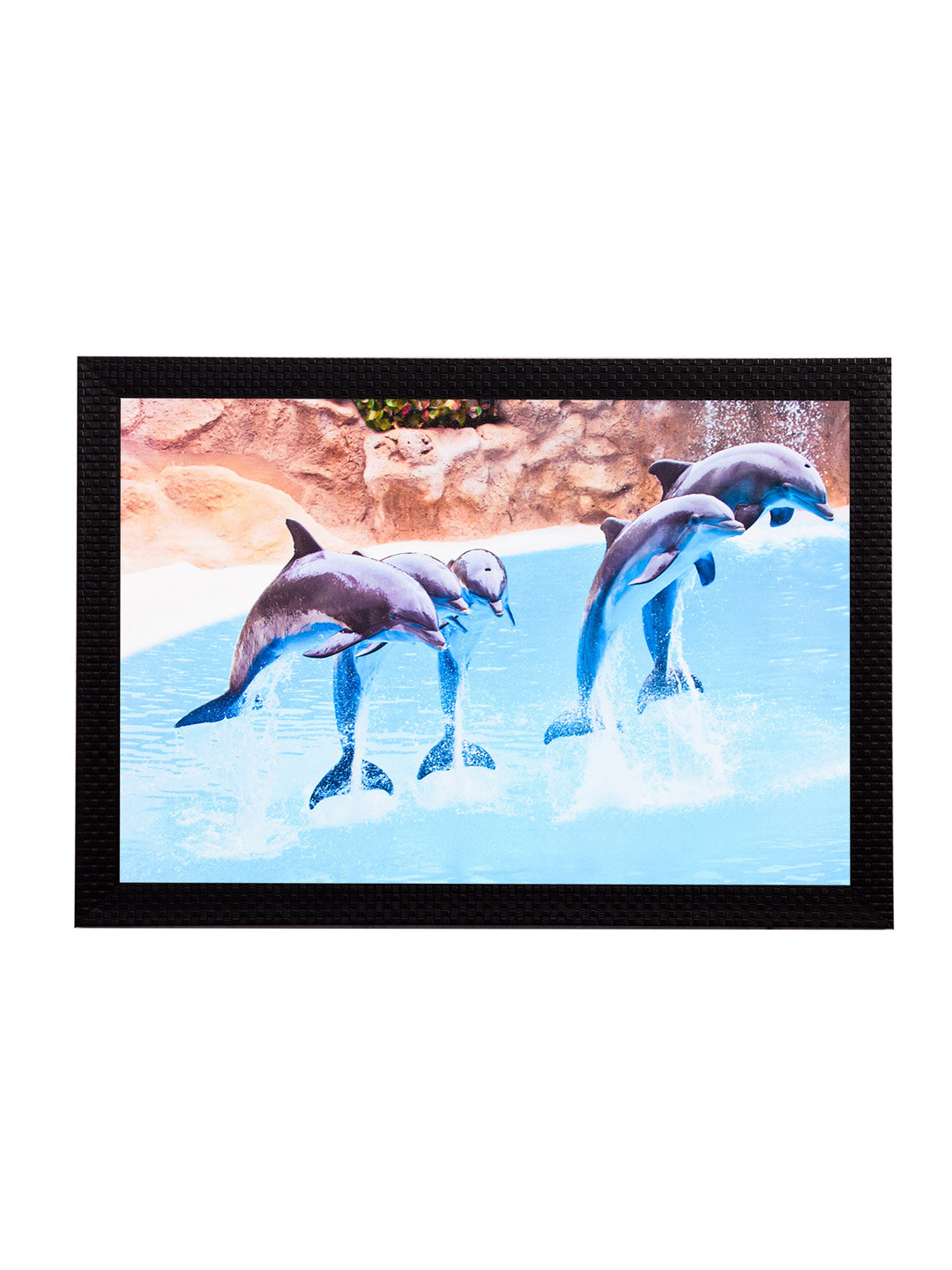 eCraftIndia Blue & Brown Dolphins UV Wall Painting