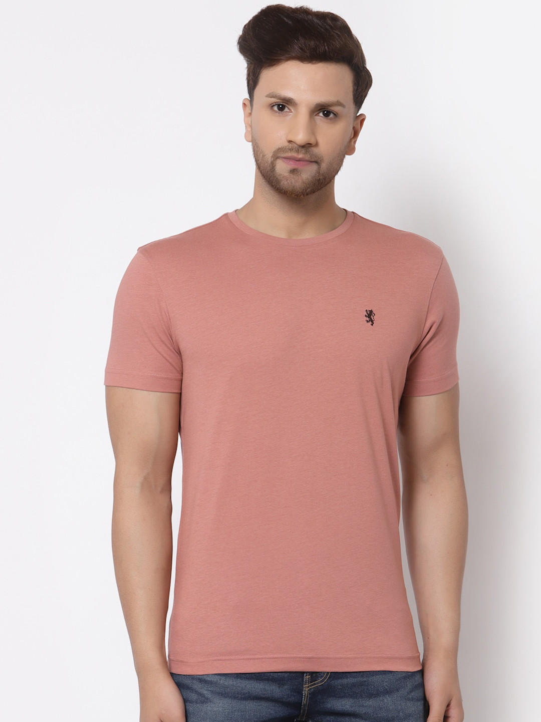 Red Tape Men Pink Pure Cotton T-shirt