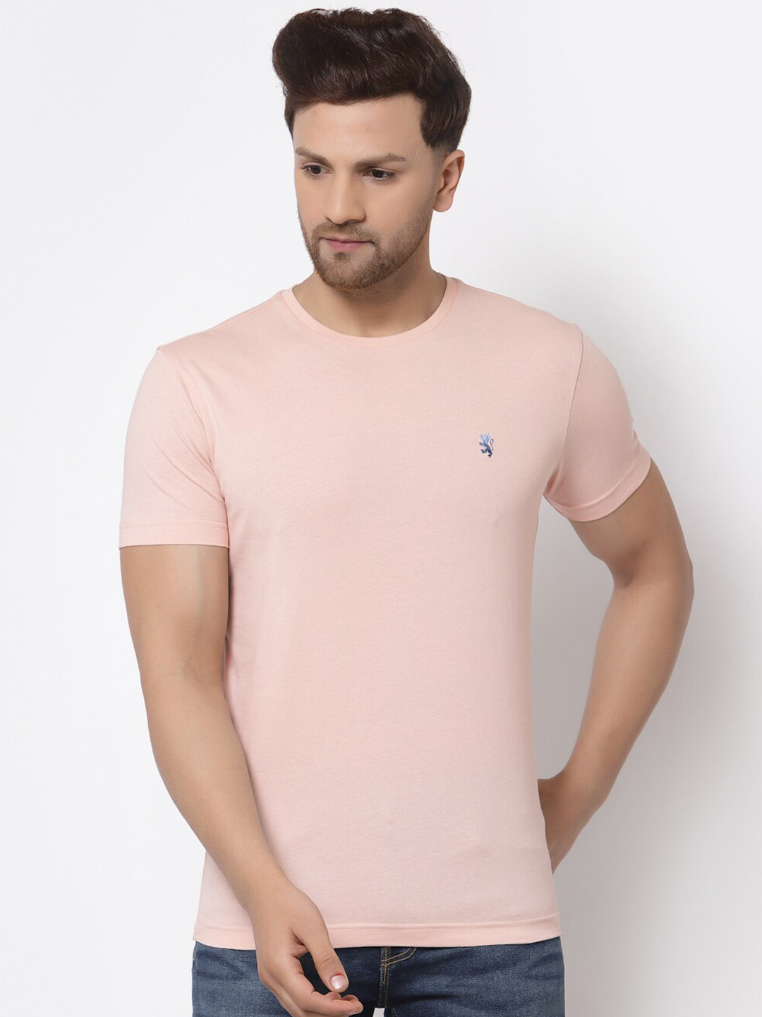 Red Tape Men Pink Pure Cotton T-shirt