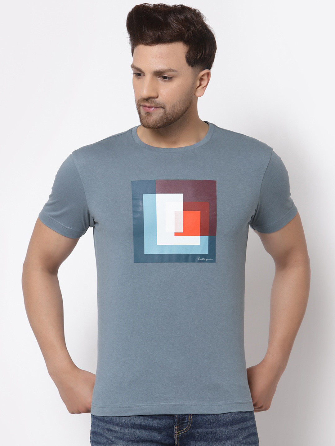 Red Tape Men Blue & White Printed T-shirt