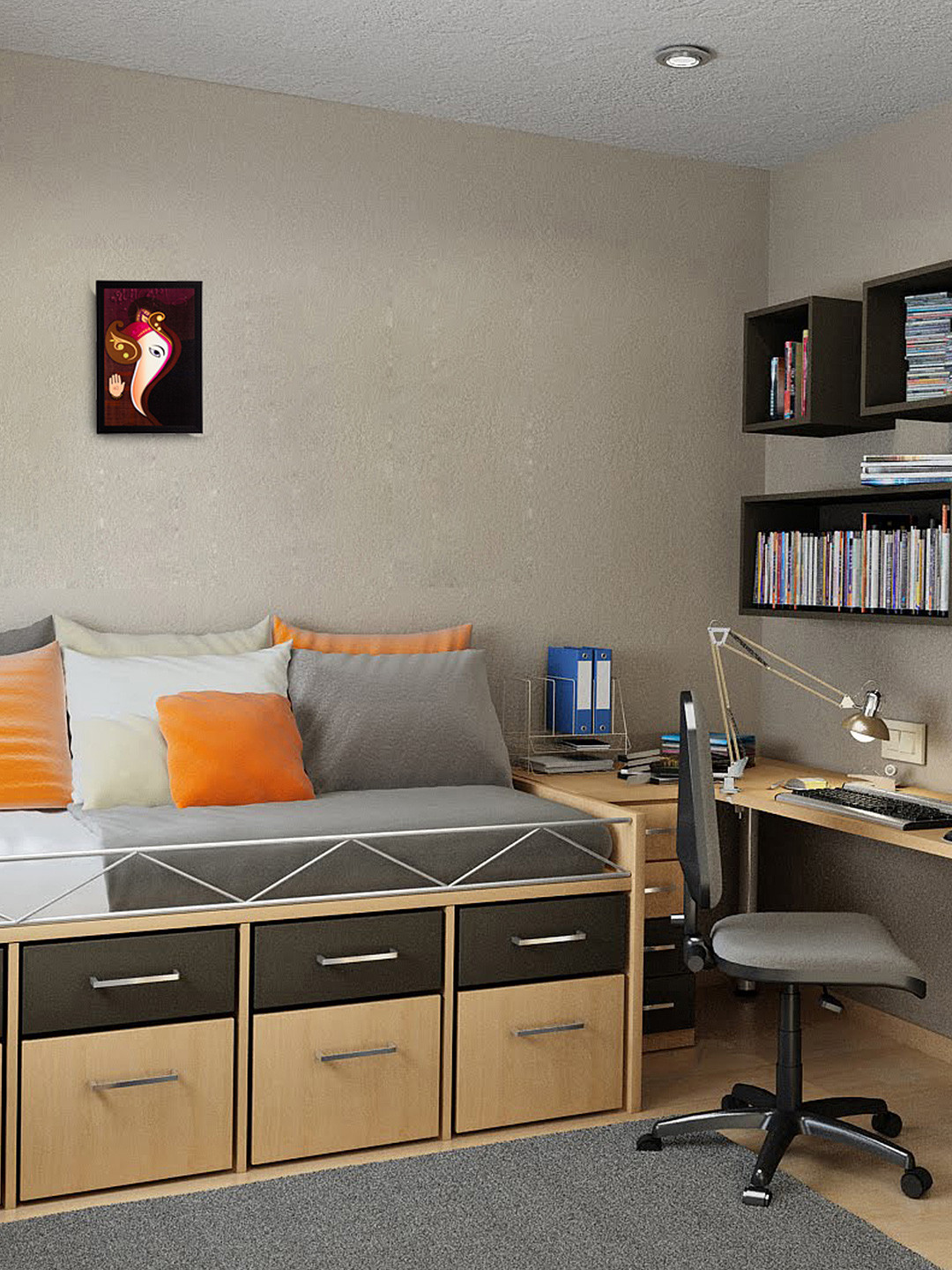 eCraftIndia Multicoloured Lord Ganesha Abstract Face Framed Wall Painting