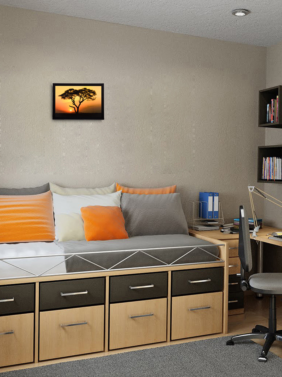 eCraftIndia Orange & Black Evening View UV Framed Wall Painting