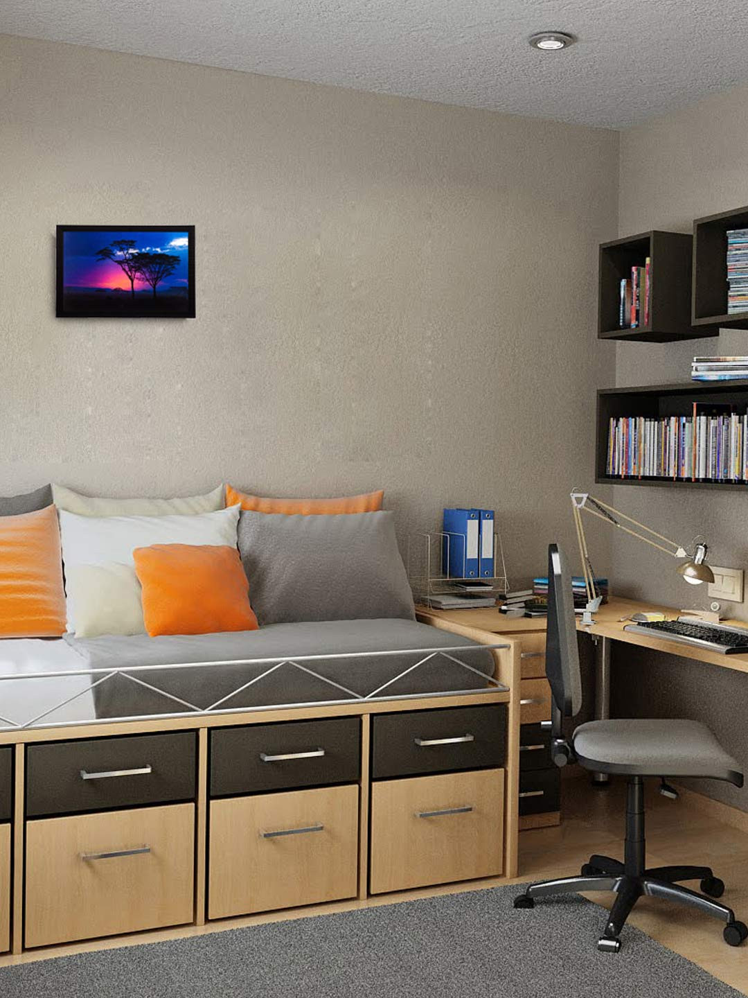 eCraftIndia Sunset Multi Paper Wall Living Room Rectangle Potrait Paintings Wall Art