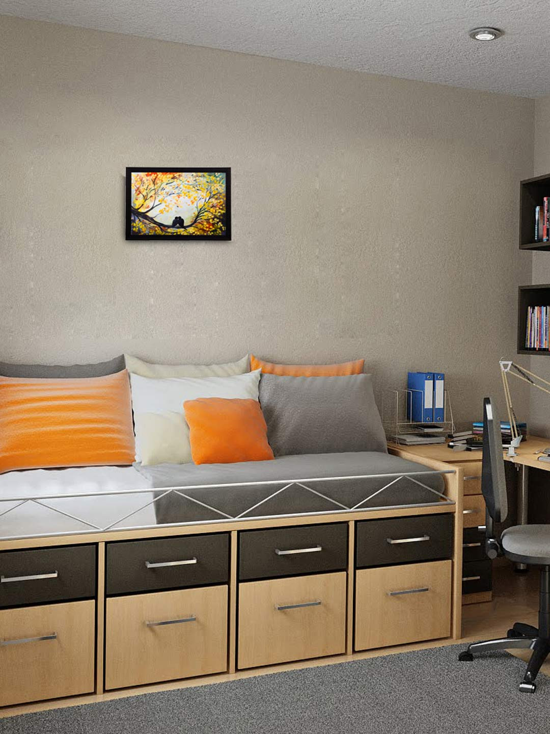 eCraftIndia Multicoloured Love Birds Satin Matt Textured Framed Artwork