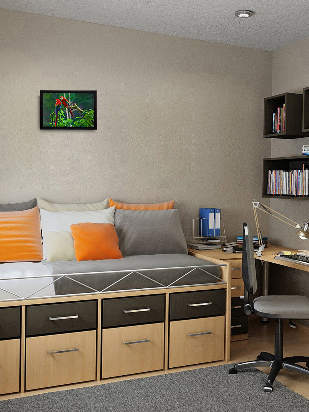 eCraftIndia Multicoloured Parrots Framed UV Wall Painting