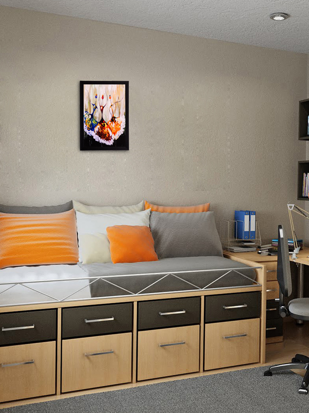 eCraftIndia Dancing Figurine Paper Wall Rectangle Paintings Wall Art 14x11In