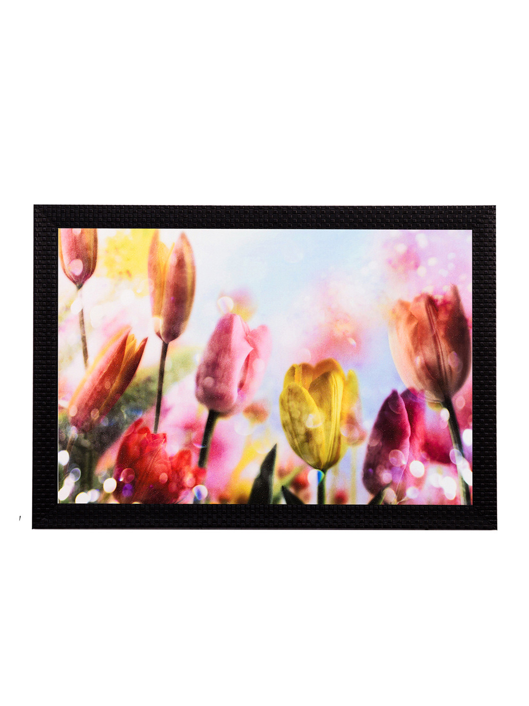 eCraftIndia Multicoloured Drops On Flowers UV Framed Wall Painting