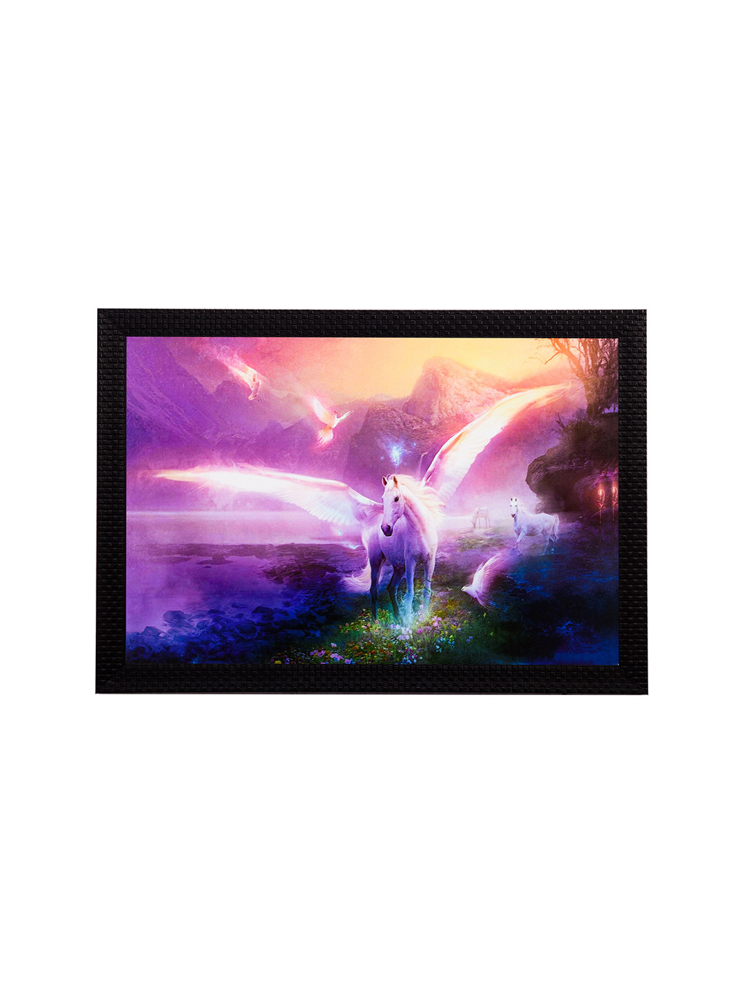 eCraftIndia Glowing Unicorn Satin Matt Wall Rectangle Paintings Wall Art - 11x 14 In