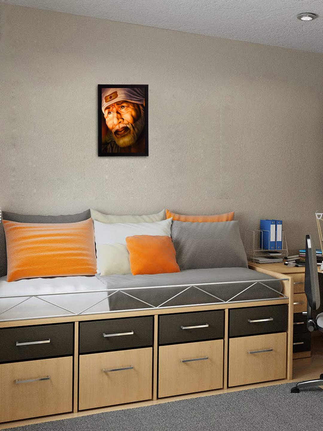 eCraftIndia Sai Baba Paper Wall Rectangle Paintings Wall Art -14x11In