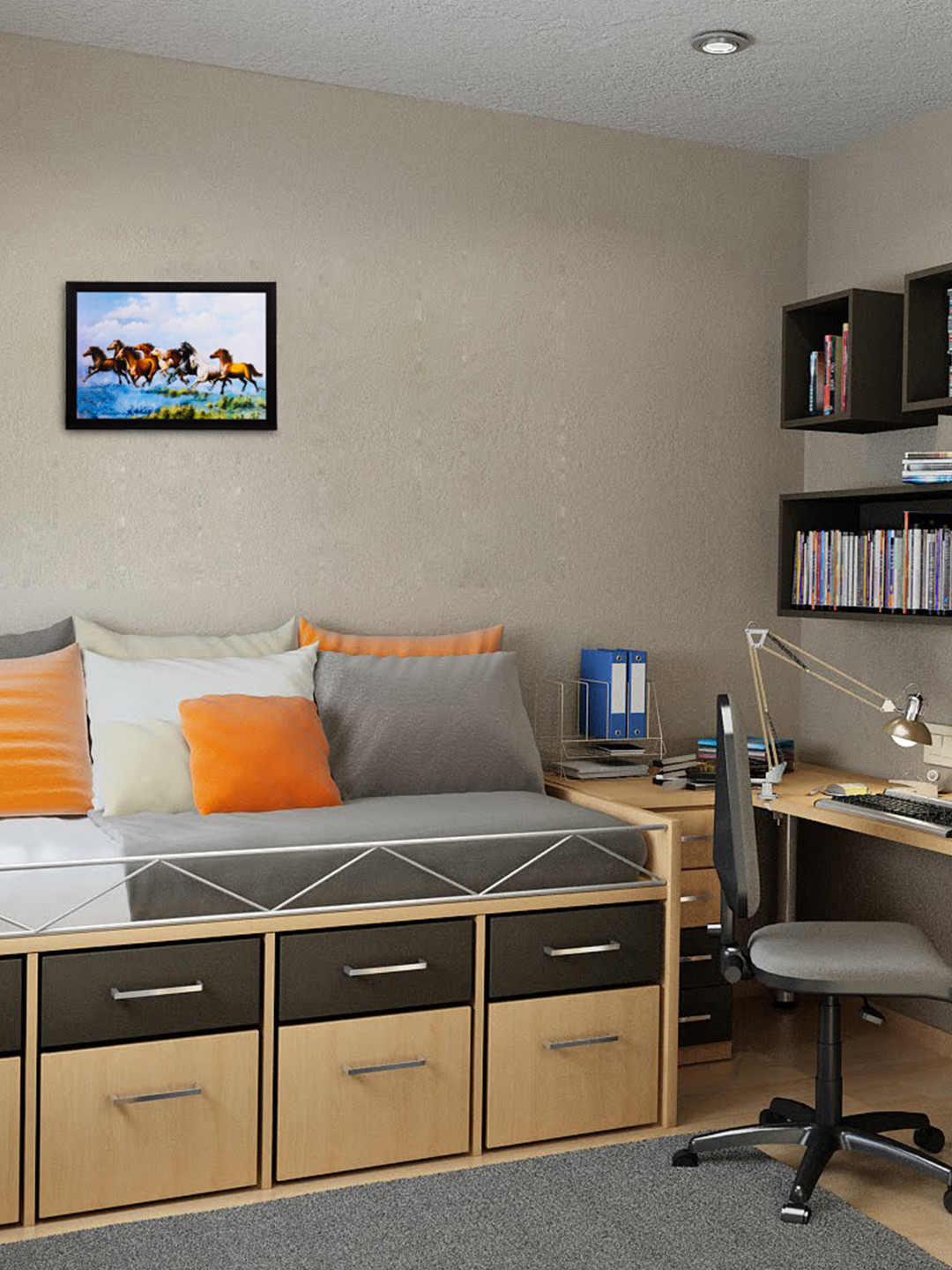 eCraftIndia Running Horses & Water Paper Rectangle Paintings Wall Art 11x14In