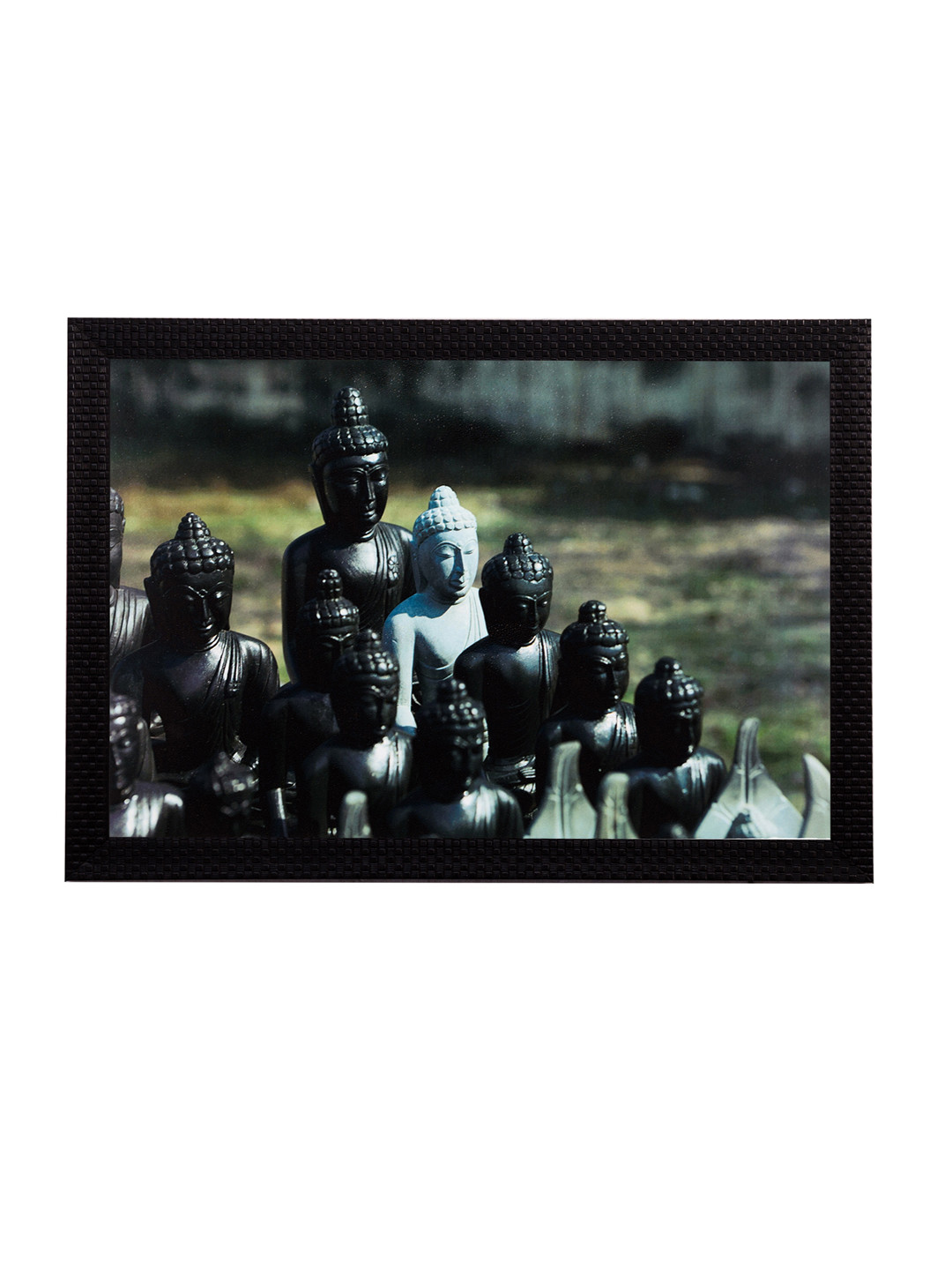 eCraftIndia Lord Buddha Black Paper Wall Living Room Rectangle Photographs Wall Art