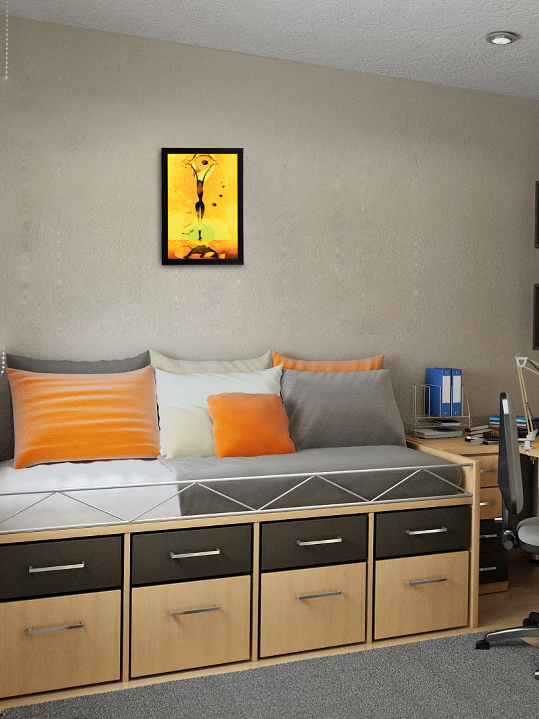 eCraftIndia Multicoloured Woman Figurine Satin Matt Texture Framed Artwork