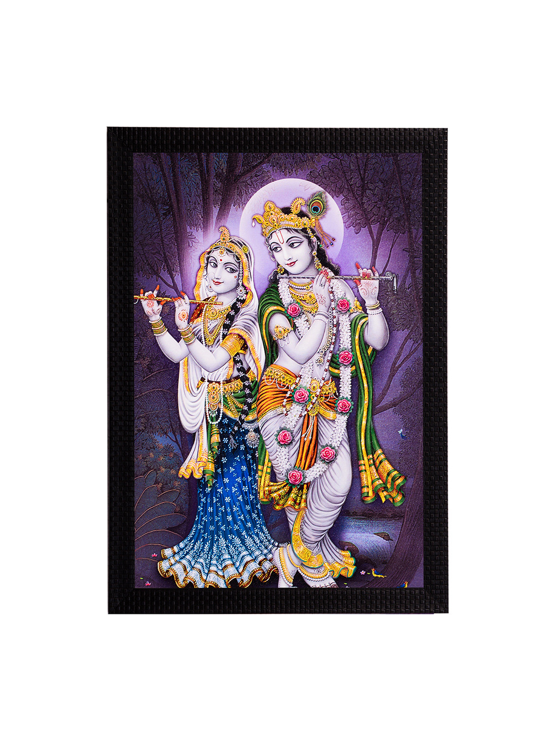 eCraftIndia Radha Krishna Playing Flute Synthetic Wood Wall Paintings Wall Art -14 x 11 In