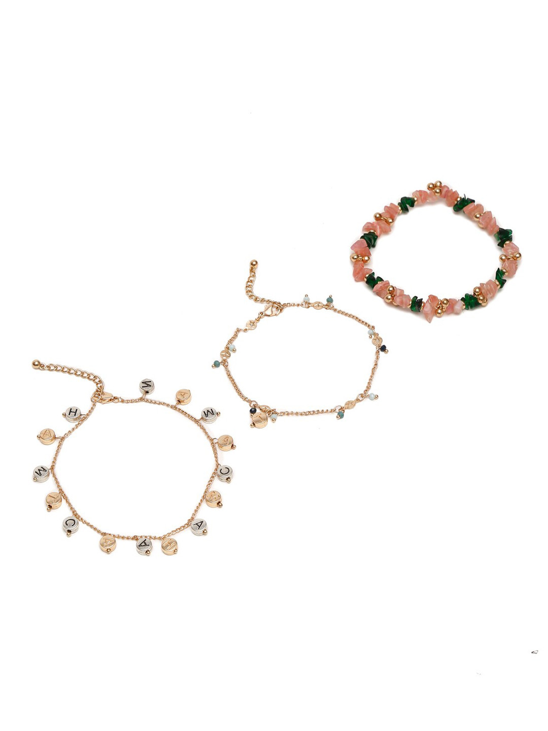 Madame Set of 3 Rose Gold-Plated Handmade Semi Precious Anklets
