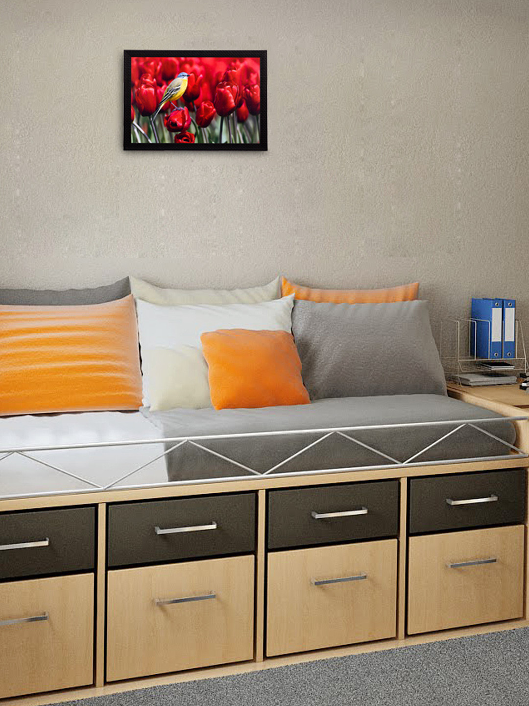 eCraftIndia Bird Resting On Flower Paper Wall Rectangle Paintings Wall Art - 11 x 12 In