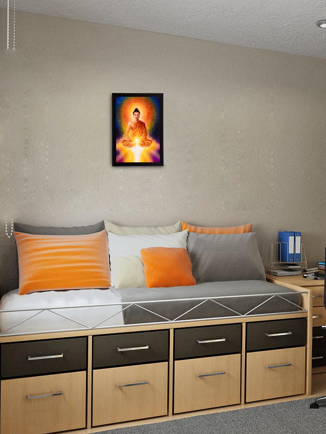 eCraftIndia Multicoloured Meditating Buddha & Light Satin Matt Textured Framed Artwork