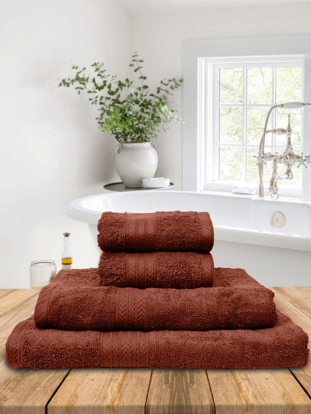 BOMBAY DYEING Set of 4 Coffee Brown 450 GSM Cotton Towels