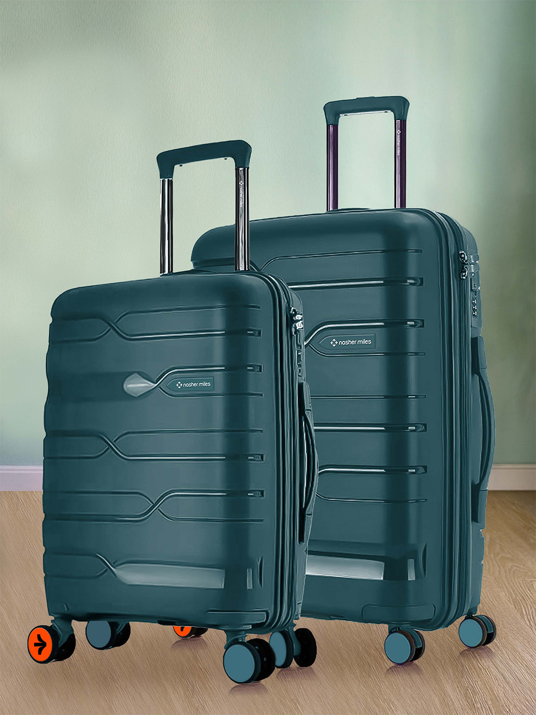 Nasher Miles Set of 2 Paris Polypropylene Medium-Large Green Trolley Bags (65-75 cm)