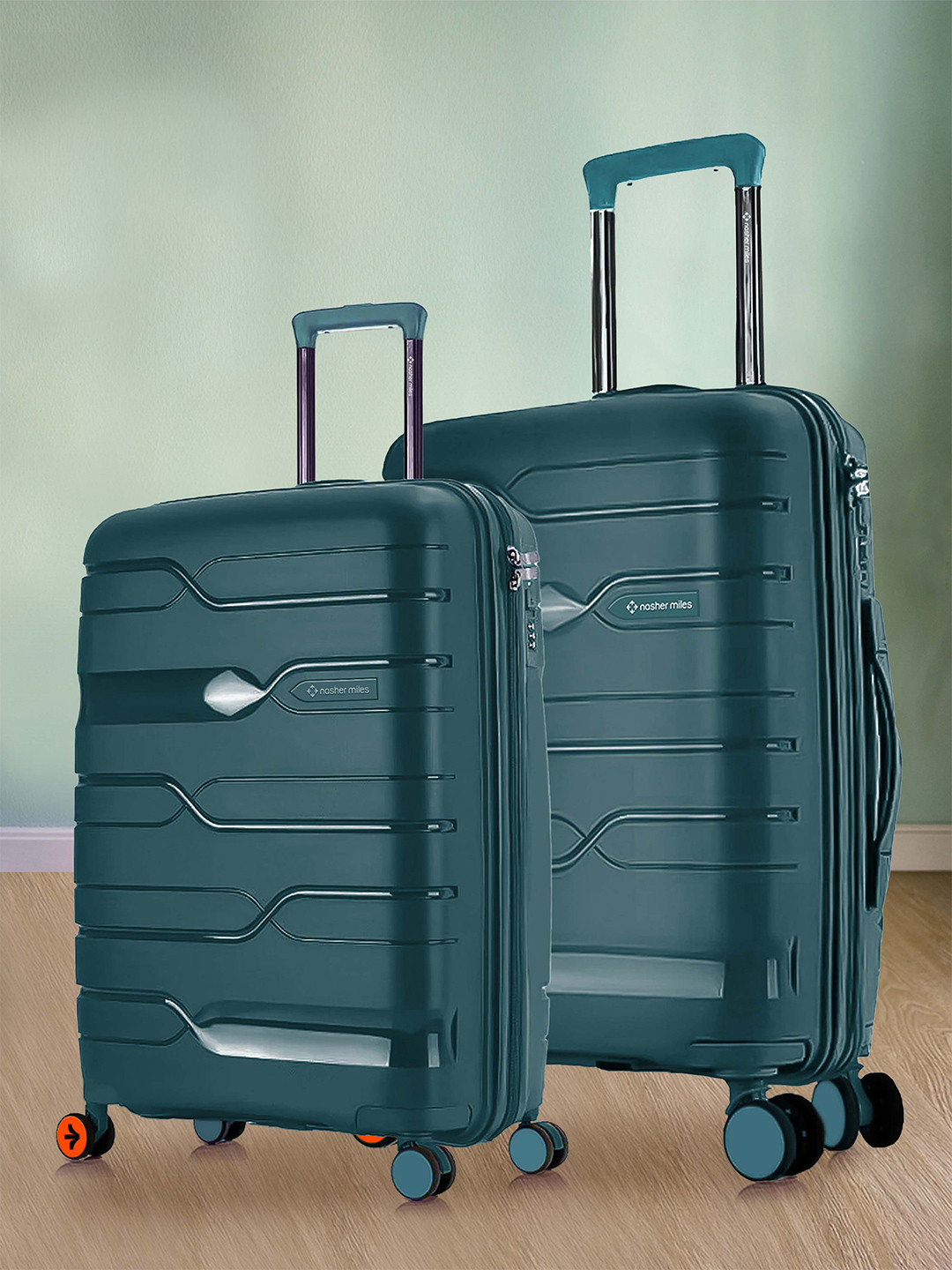 Nasher Miles Set of 2 Paris Polypropylene Small-Medium Green Trolley Bags (55-65 cm)