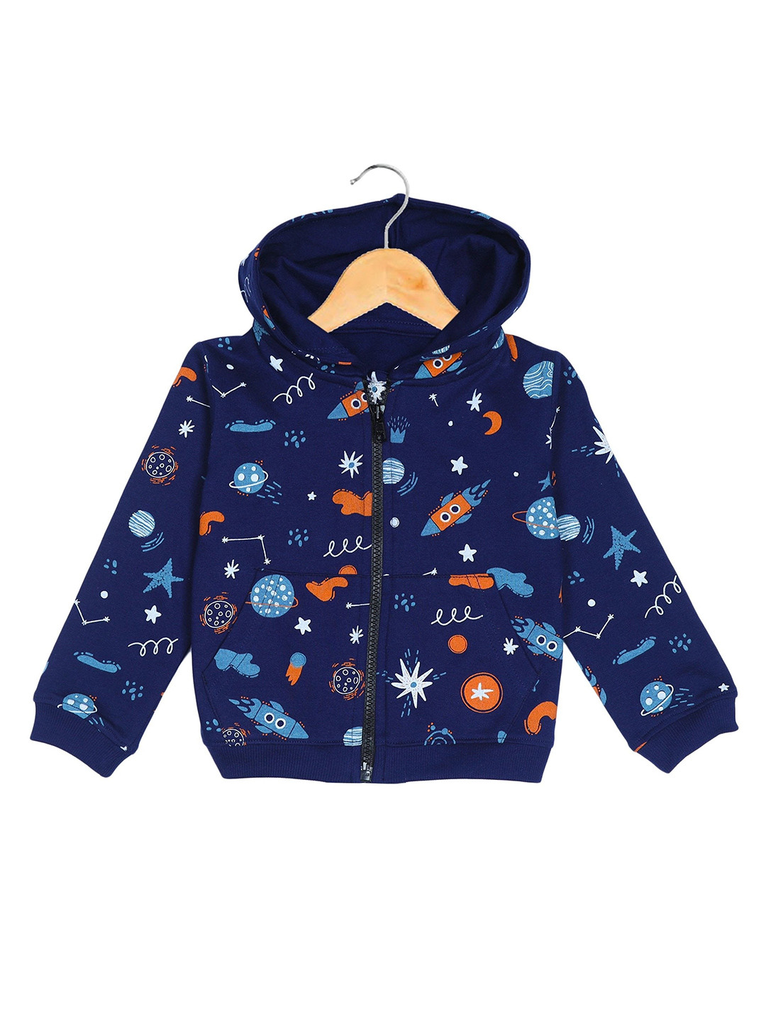 The Mom Store Unisex Kids Navy Blue Printed Hooded Sweatshirt