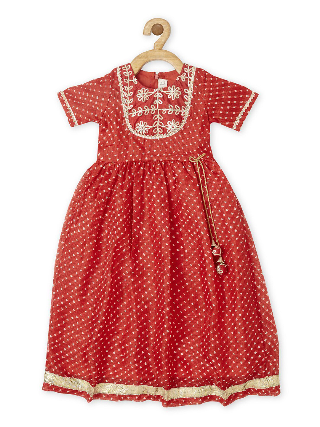 PICCOLO Red Floral Embroidered Cotton Ethnic Dress