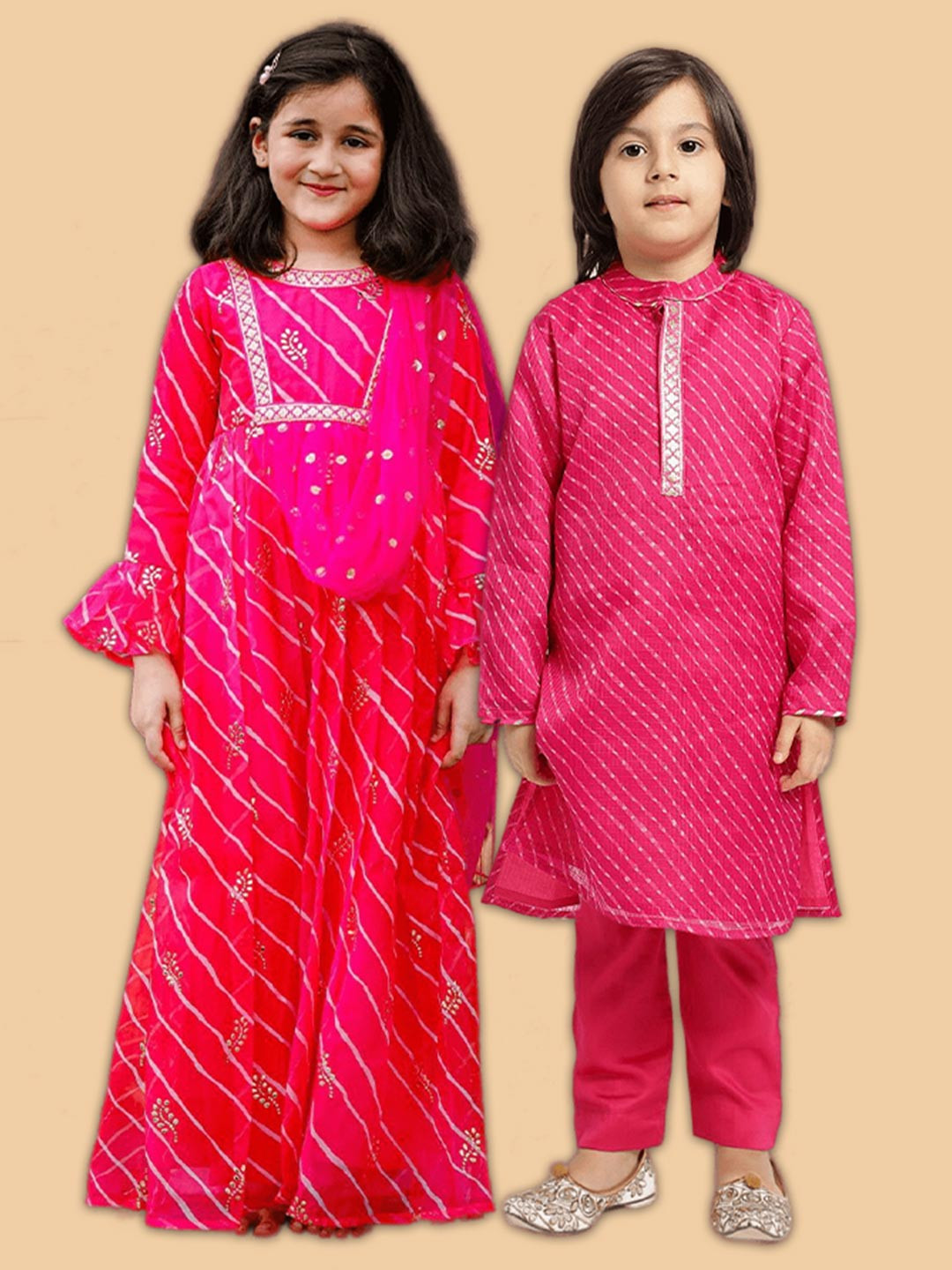 PICCOLO Pink Organic Cotton A-Line Dress With Attached Dupatta