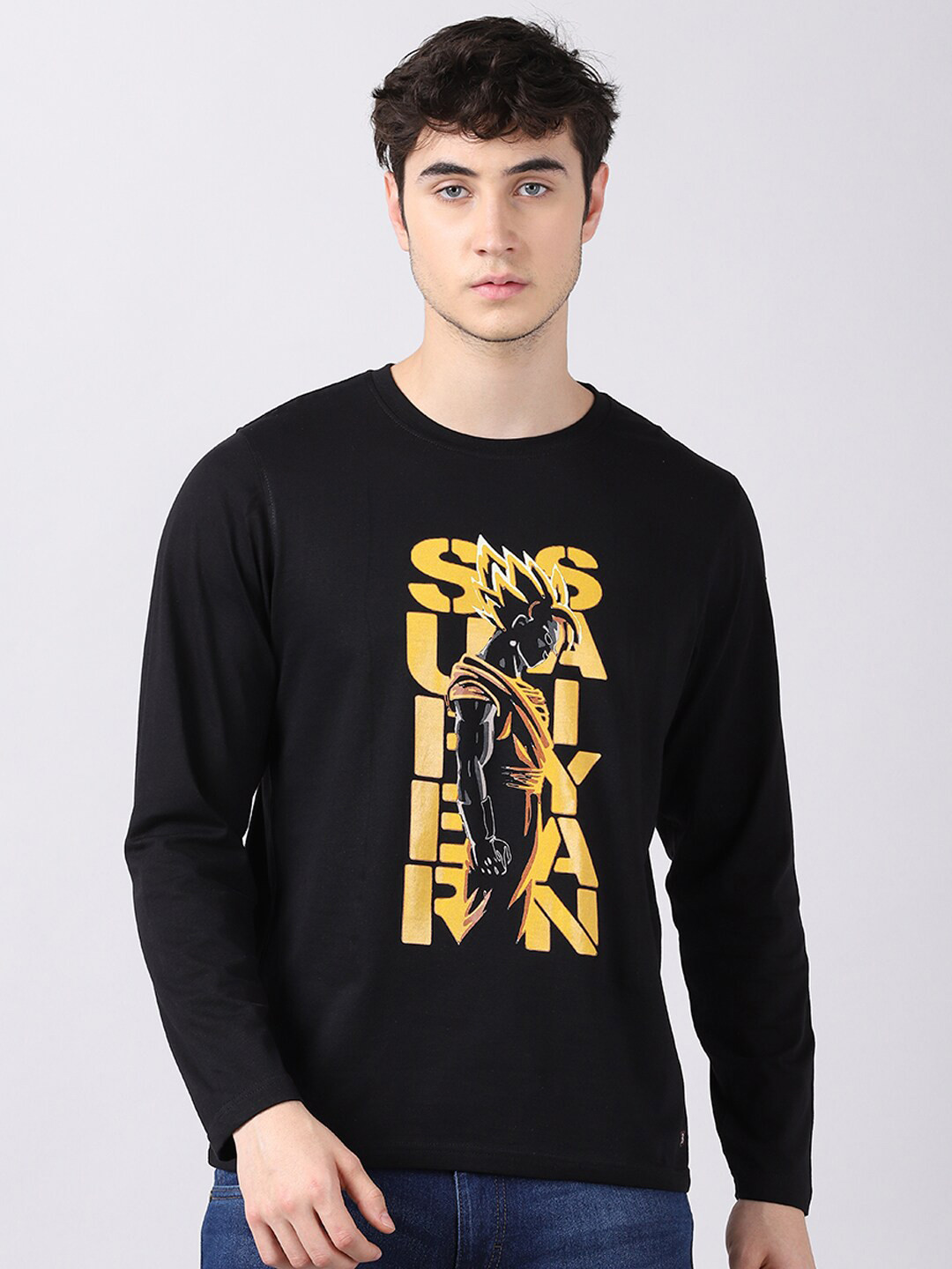 Bushirt Men Black & Yellow Super Saiyan Dragon Ball Z Printed T-shirt