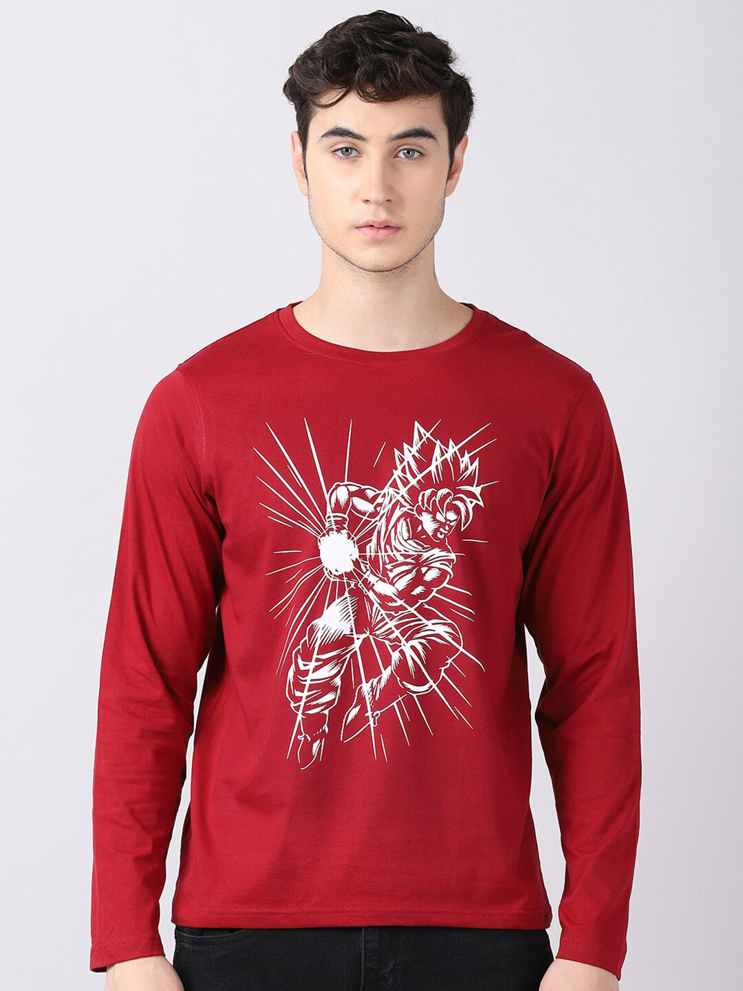 Bushirt Men Maroon Super Saiyan Goku - Dragon Ball Z Printed Pure Cotton T-shirt