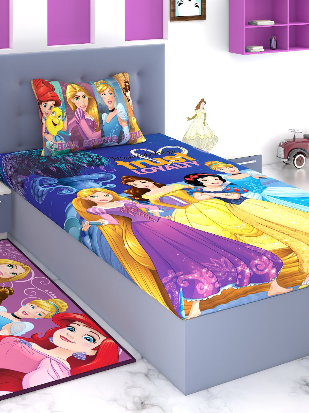 Disney Athom Living Disney Piston Cups Cars Multicoloured Cartoon Characters Cotton 180 TC King Fine Bedsheet with a Pillow Cover-58 x 88 inches