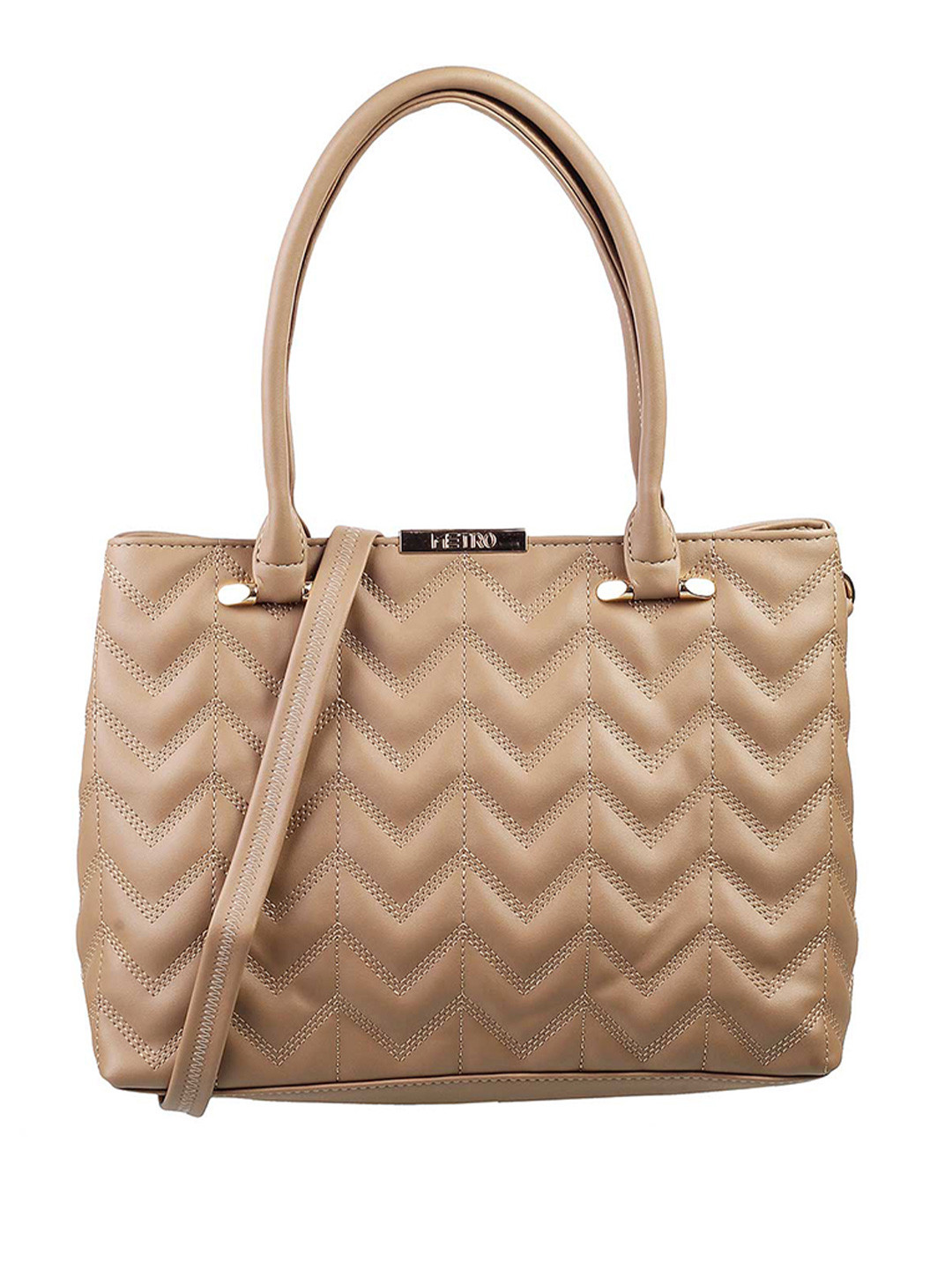 Metro Beige Structured Shoulder Bag with Quilted