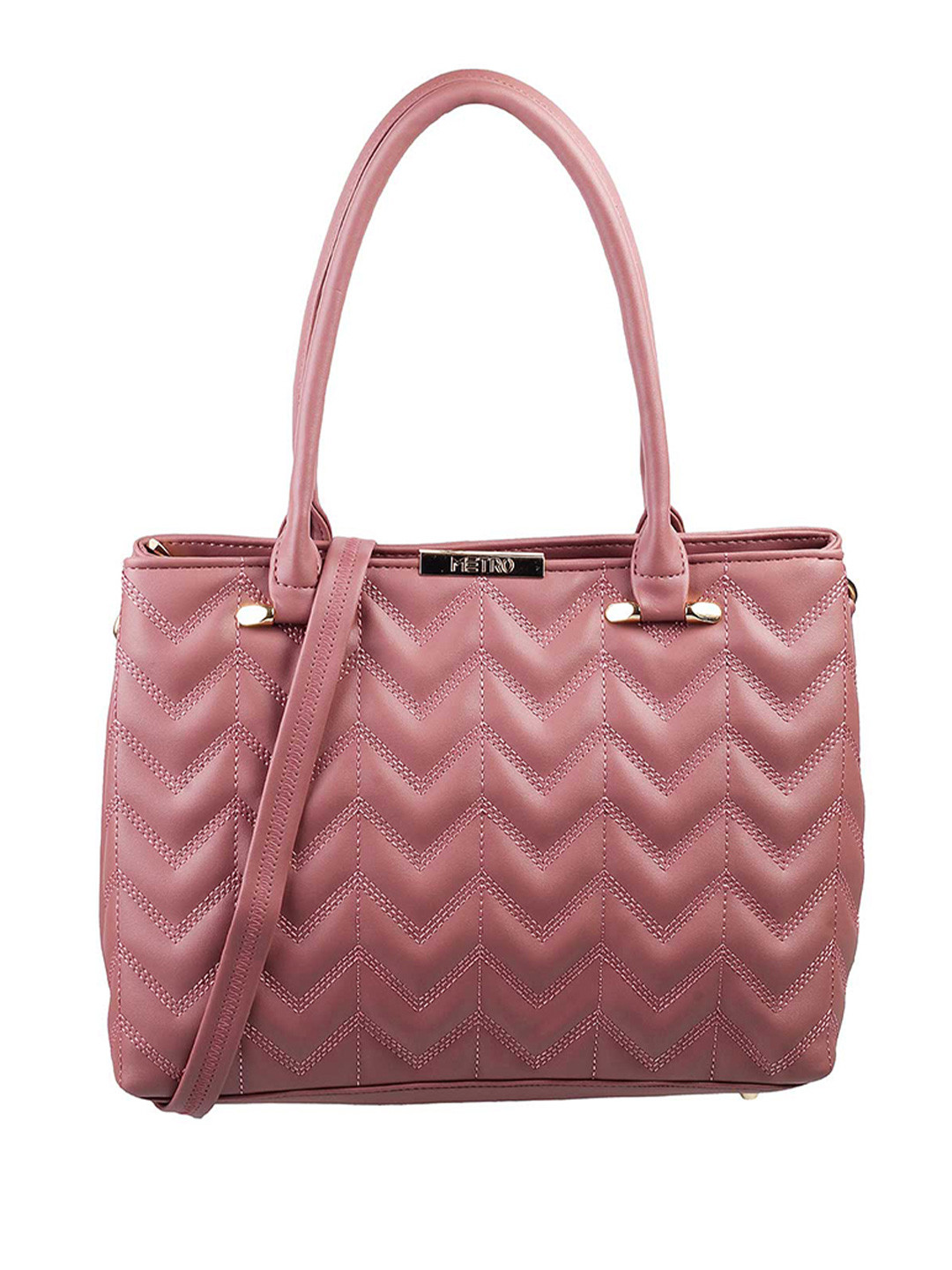 Metro Peach-Coloured Textured Structured Shoulder Bag