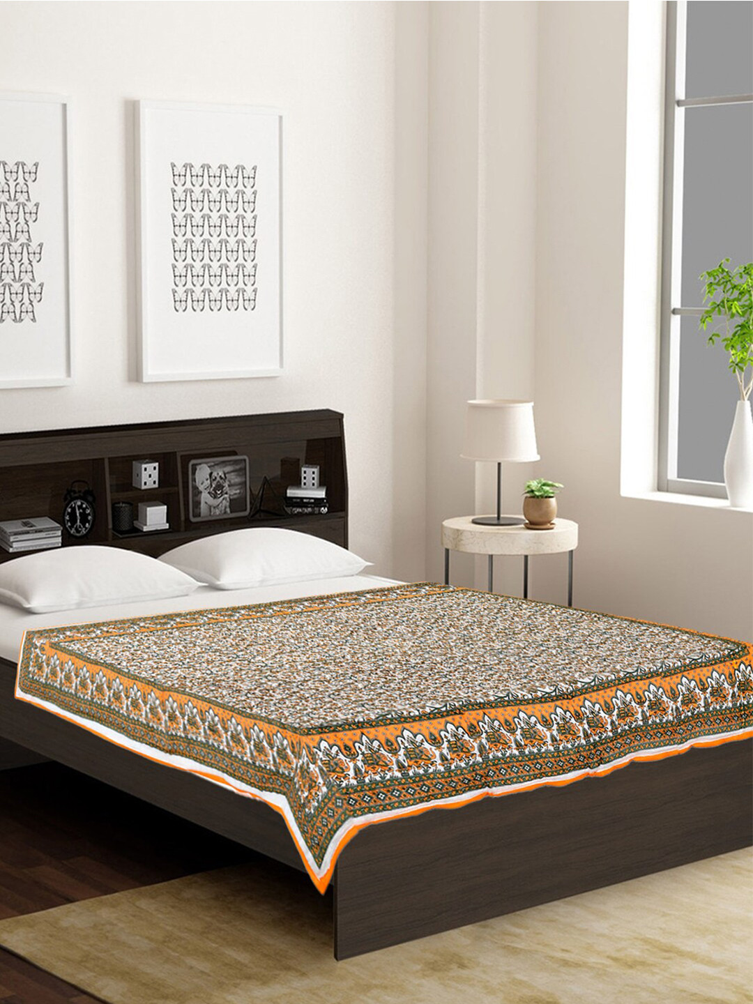 Kuber Industries Orange & Green Floral Printed Mild Winter 300 GSM Single Bed Blanket