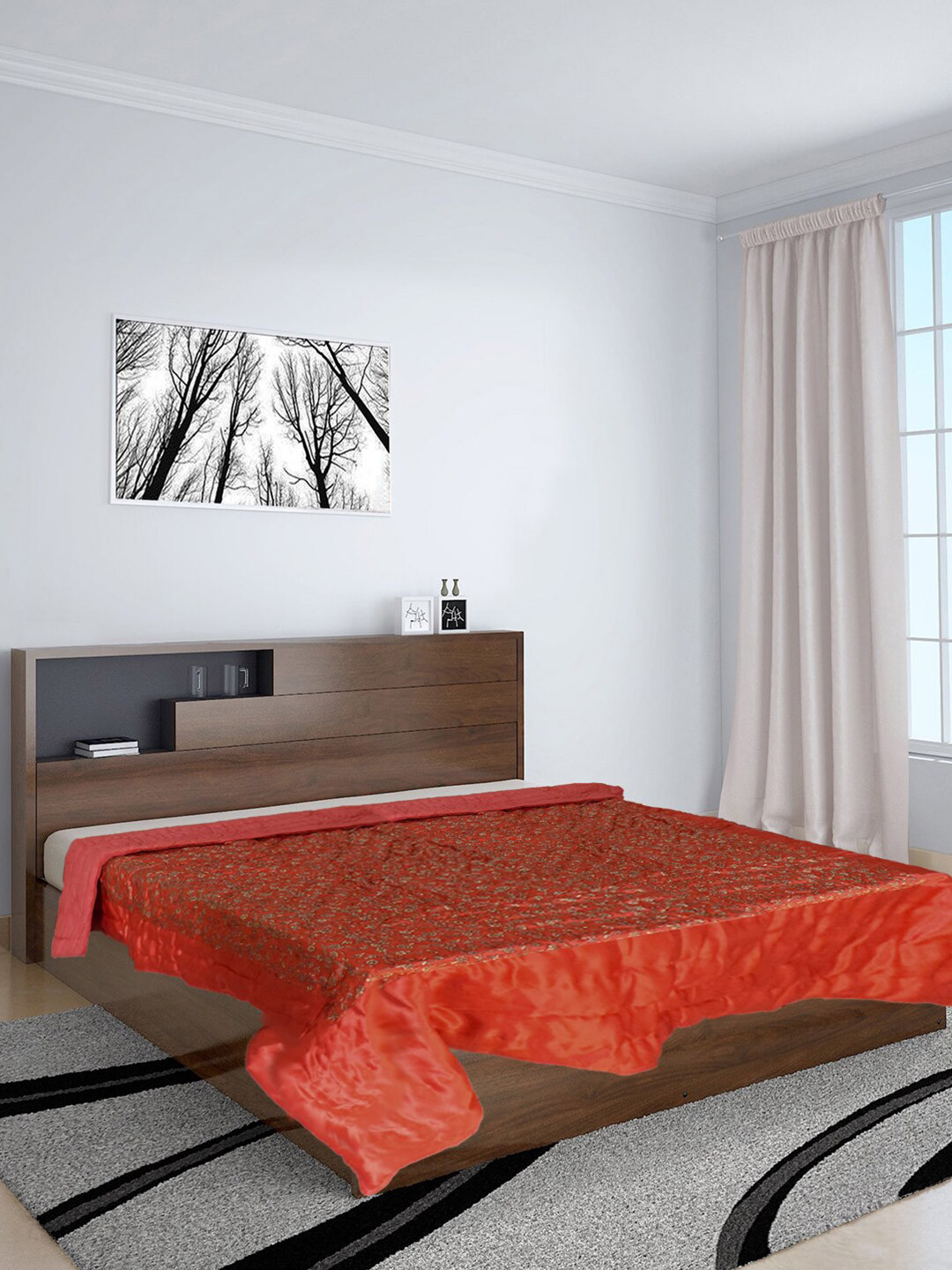 Kuber Industries Maroon & White Floral Mild Winter 300 GSM Silk Double Bed Blanket