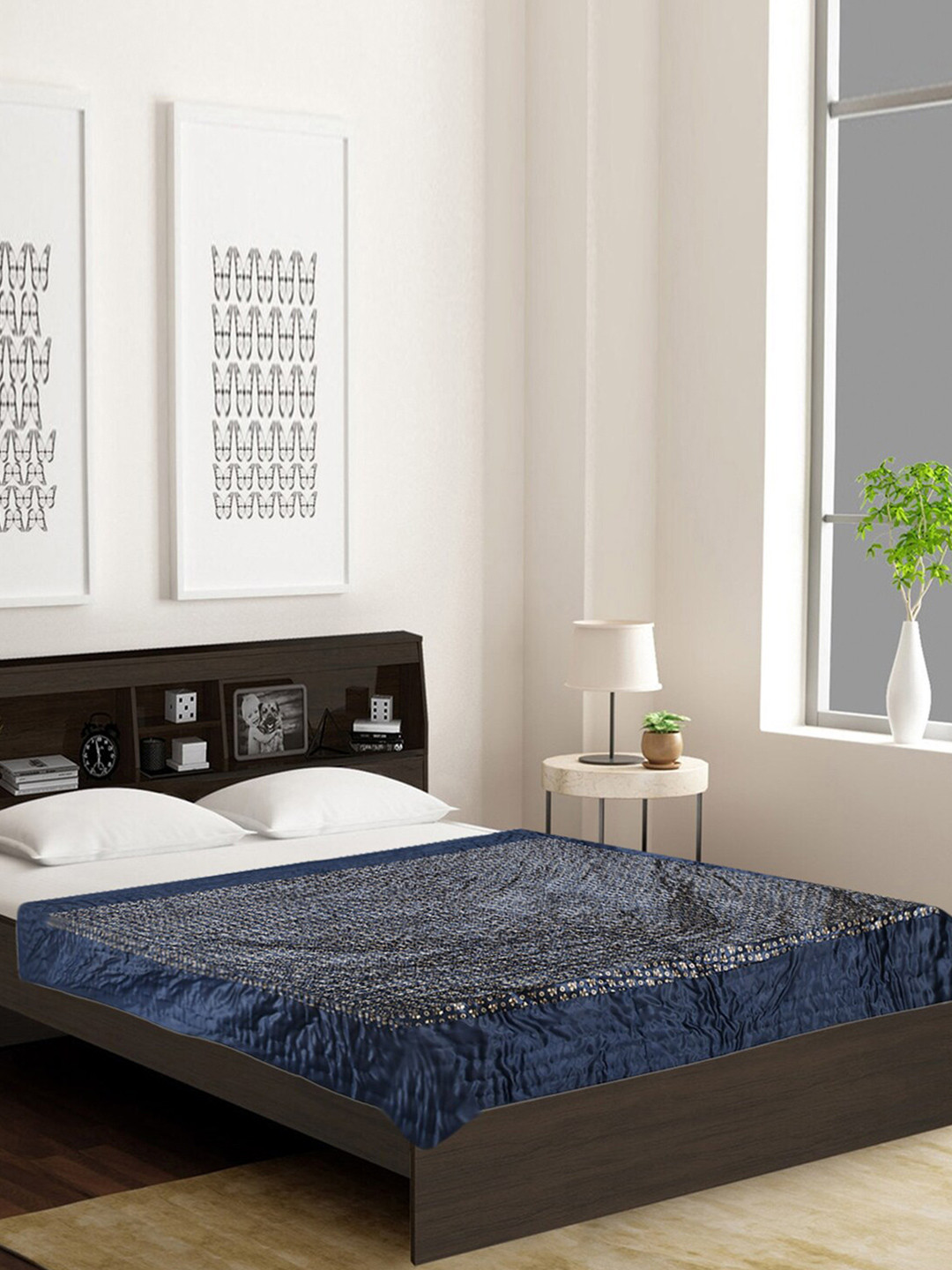 Kuber Industries Navy Blue & Yellow Floral Printed 300 GSM Mild Winter Single Bed Blanket