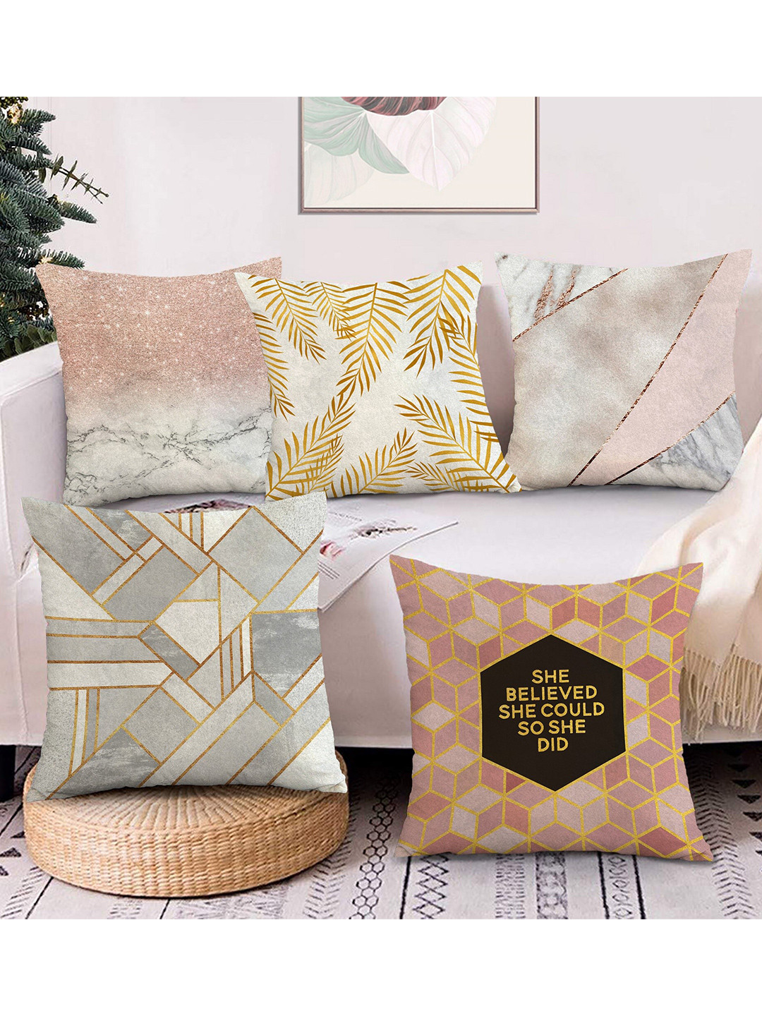 AEROHAVEN Digital Print Abstract Velvet HD Digital 5 Pcs Square Cushion Covers -24x24In