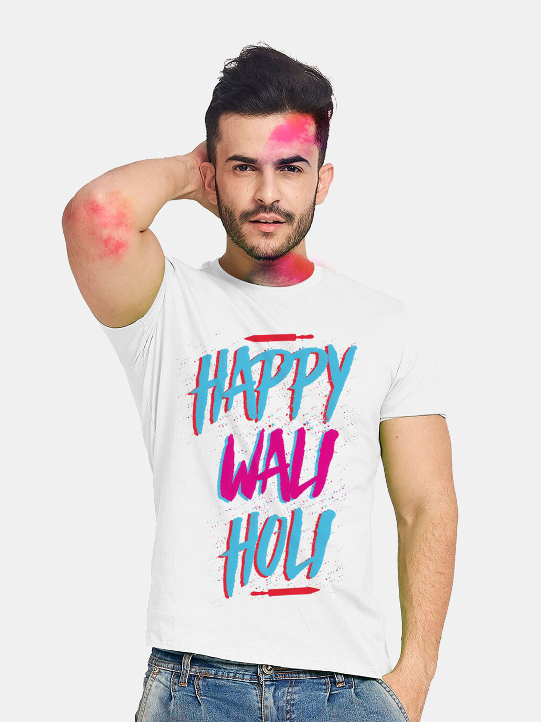 BonOrganik Happy Wali Typography Printed Cotton T-Shirt
