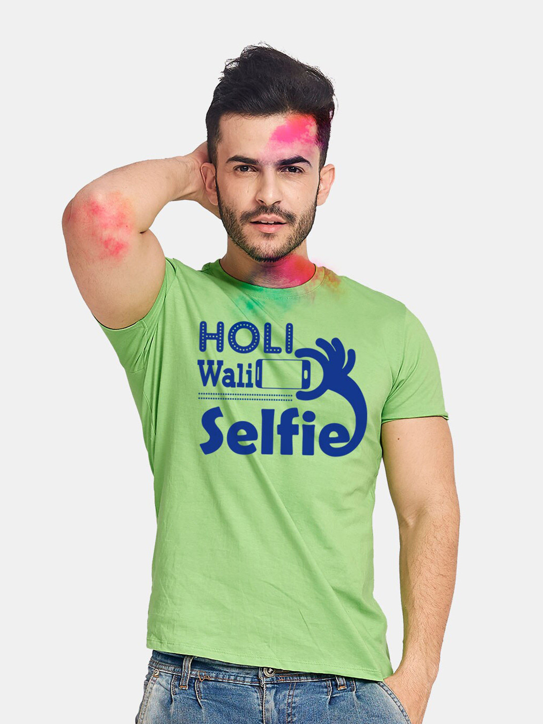 BonOrganik Holi Wali Selfie Typography Printed Cotton T-Shirt