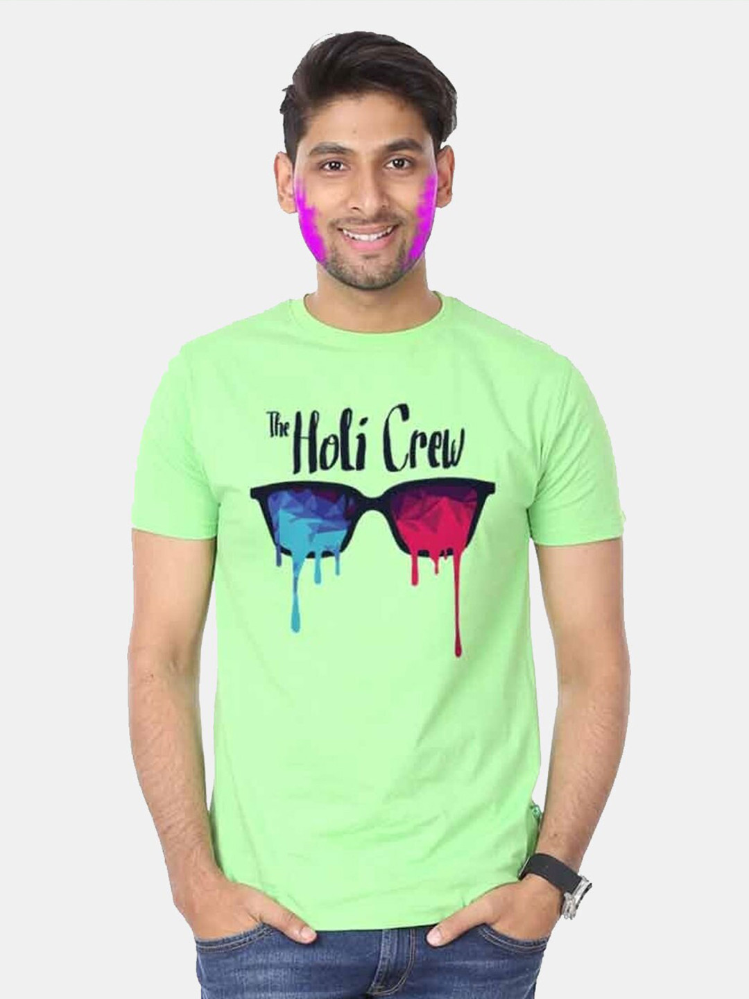 BonOrganik Holi Crew Typography Printed Cotton T-Shirt