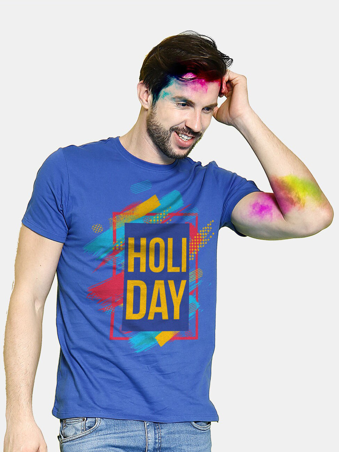 BonOrganik Holi Day Typography Printed Cotton T-Shirt