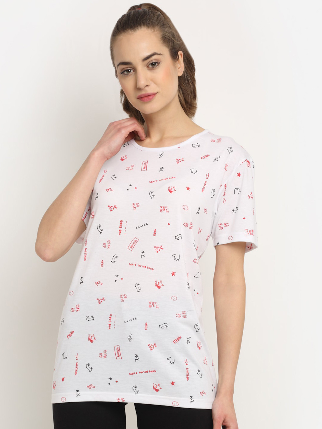 MACK JONNEY Women White Printed T-shirt