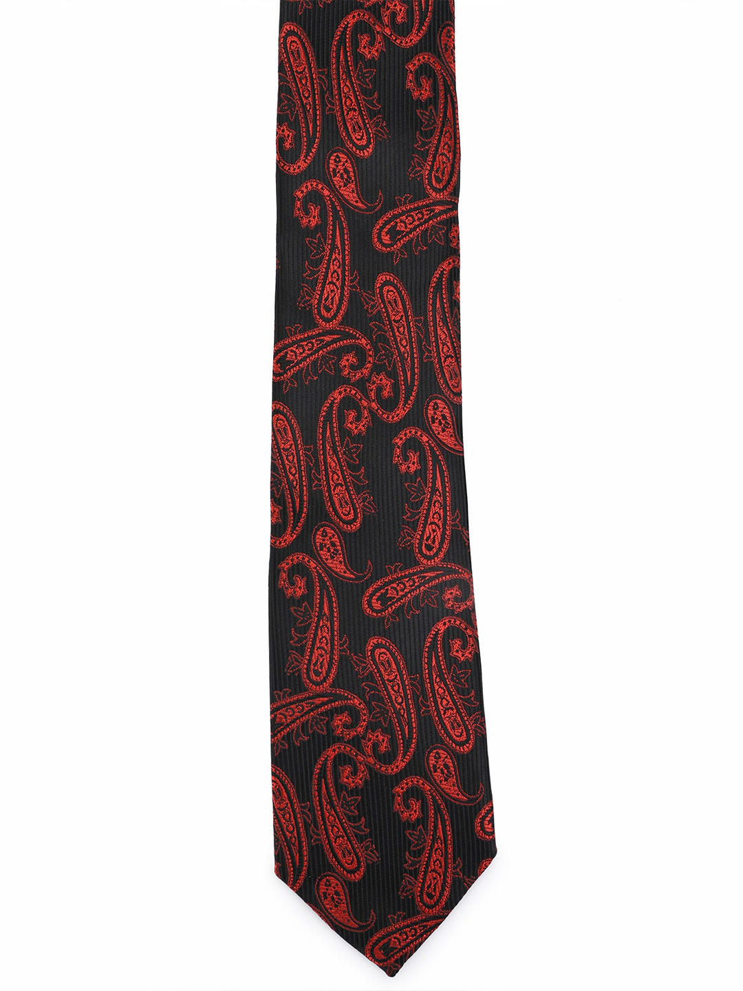 Calvadoss Men Black & Red Woven Design Broad Tie