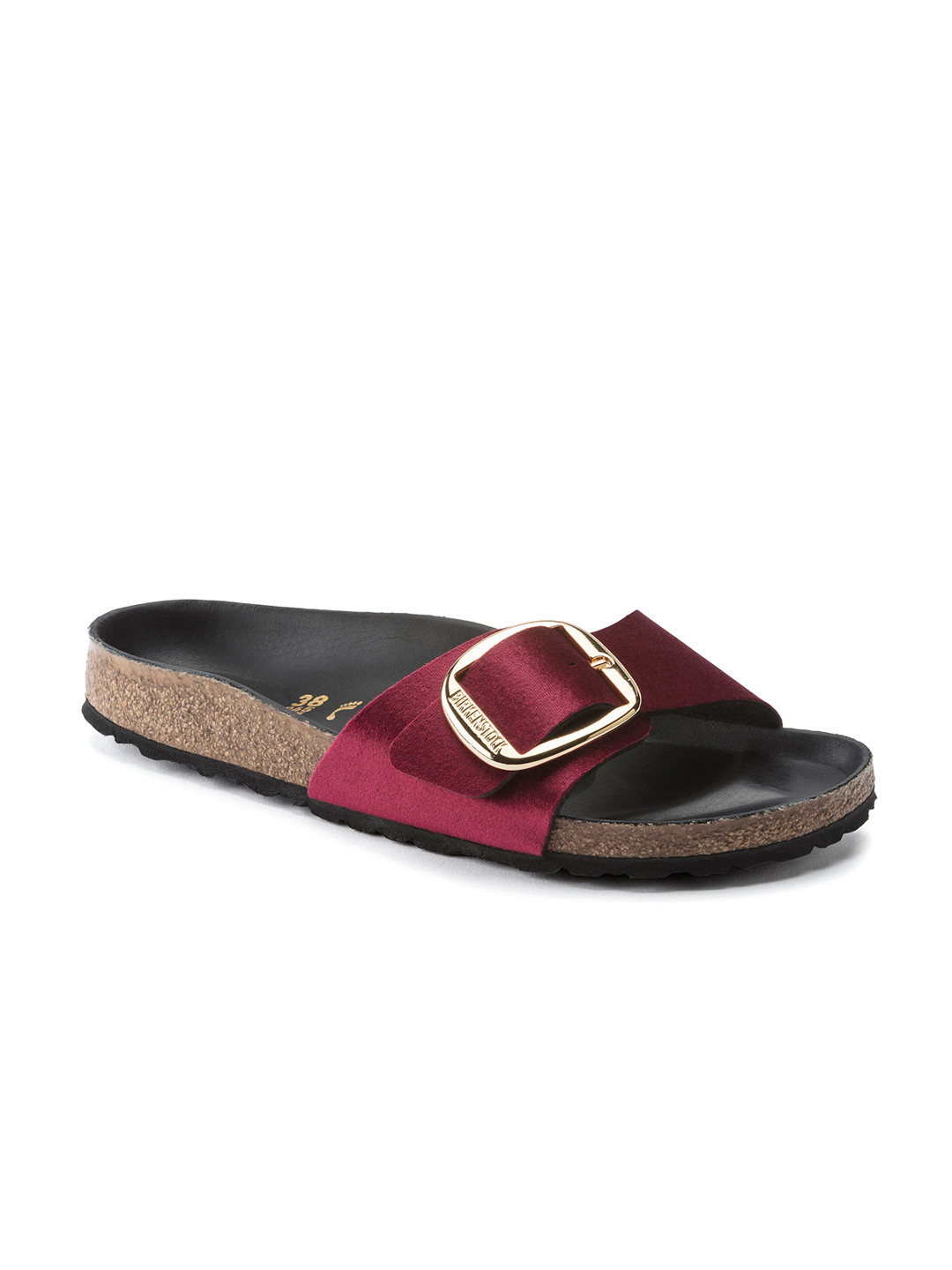 Birkenstock Madrid Big Buckle Rivet Logo Maroon Narrow Width Velvet One-Strap Sandals