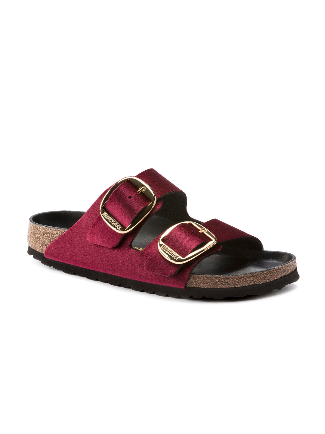 Birkenstock Arizona Big Buckle Maroon Narrow Width Velvet Two-Strap Sandals