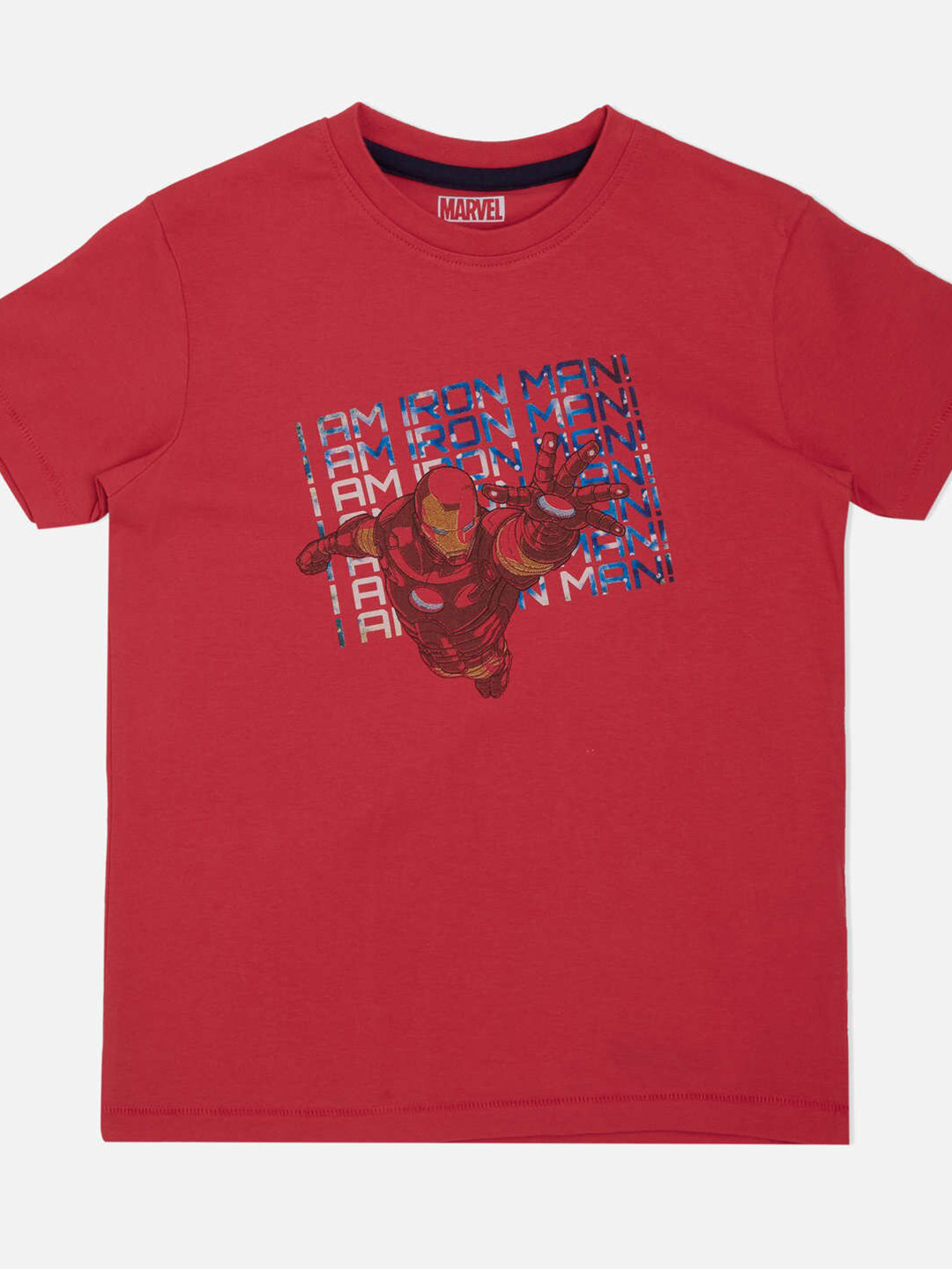 Pepe Jeans Boys Pink & Blue Iron Man Printed Cotton T-shirt