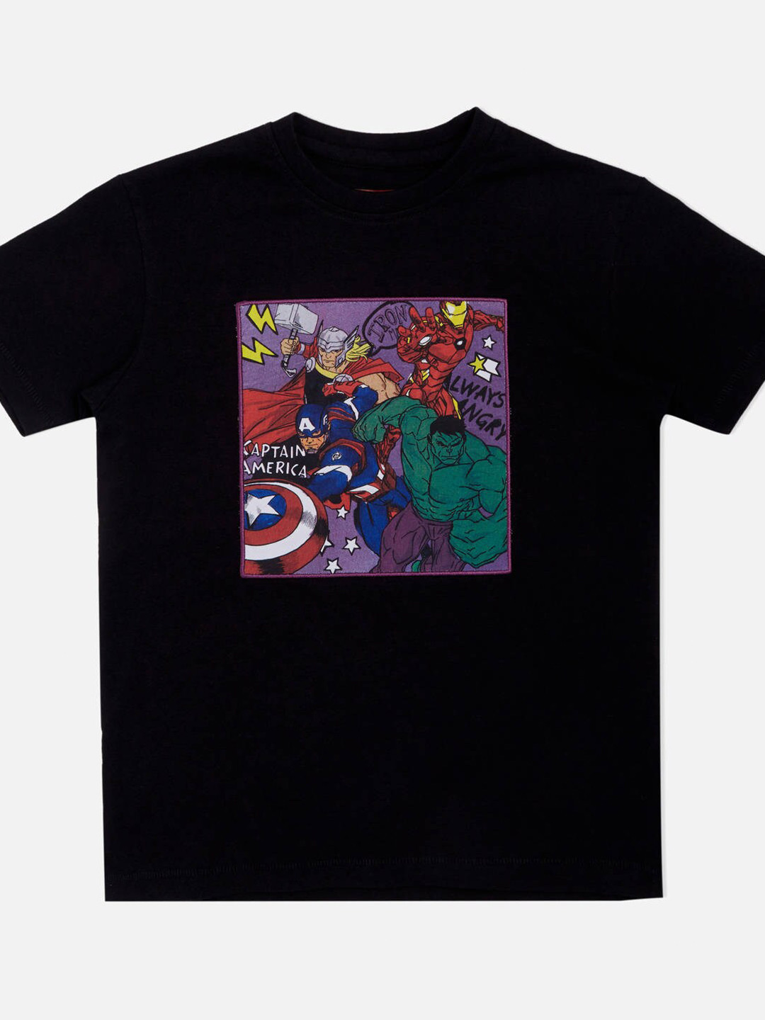 Pepe Jeans Boys Black & Purple Avengers Printed Cotton T-shirt